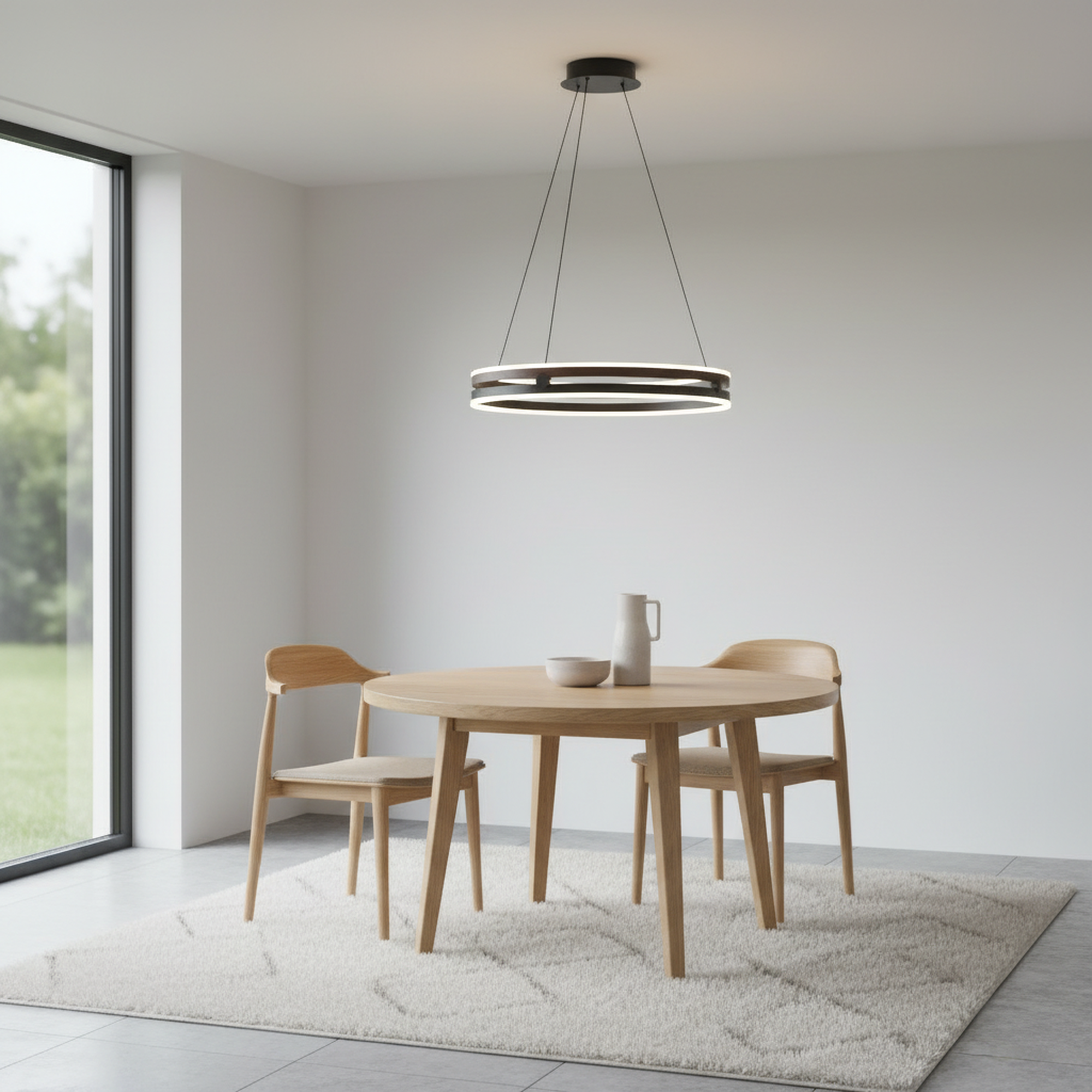 24" Black&Walnut Finish Integrated LED Dimmable Pendant Light,H3"