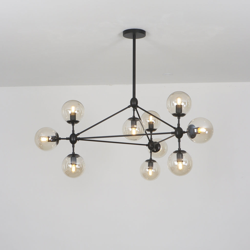 10 Lights Magic Bean Black Industrial Chandelier with Amber Glass Shade