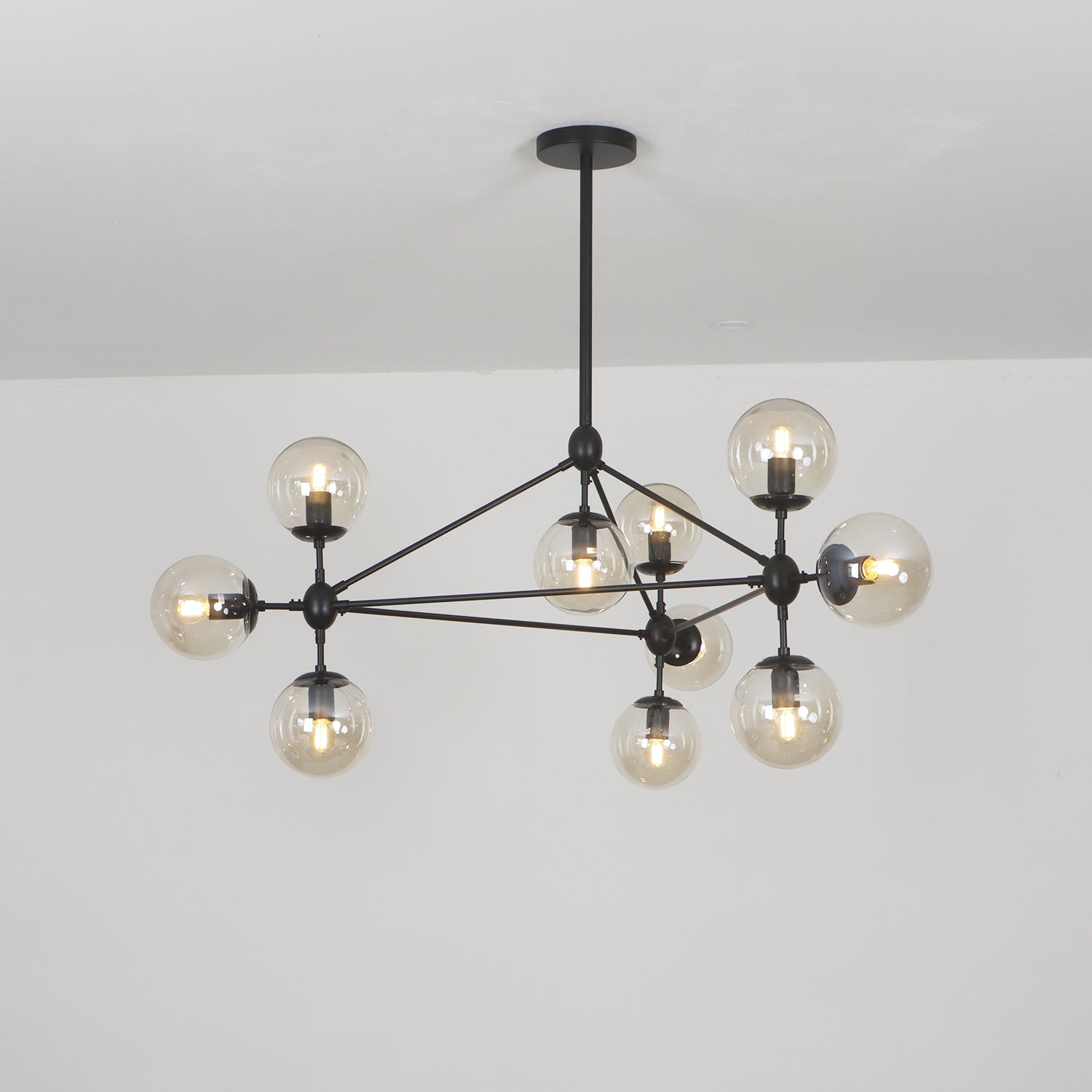 10 Lights Magic Bean Black Industrial Chandelier with Amber Glass Shade