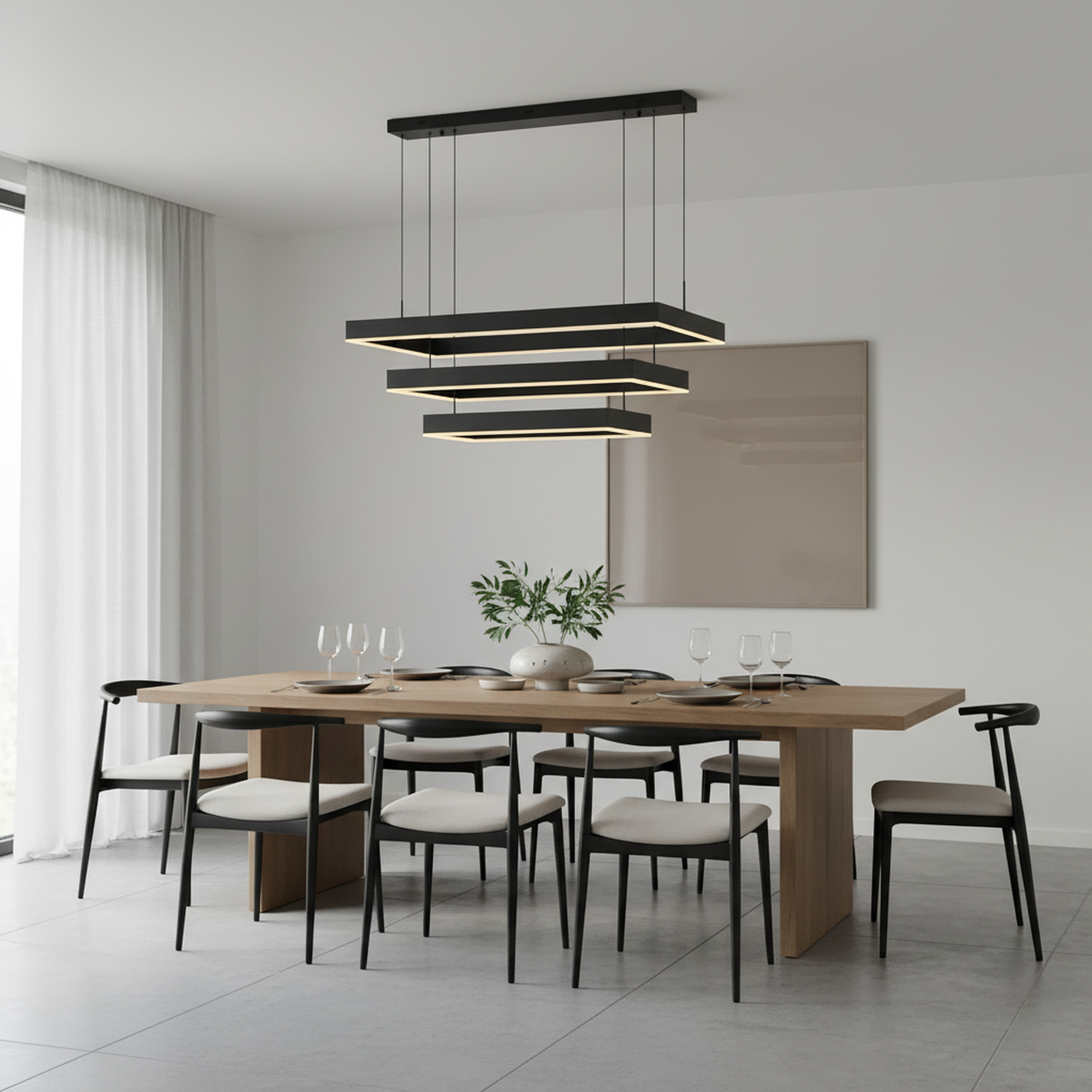 3-Lights 39 in. Rectangular Dimmable Integrated LED Chandelier