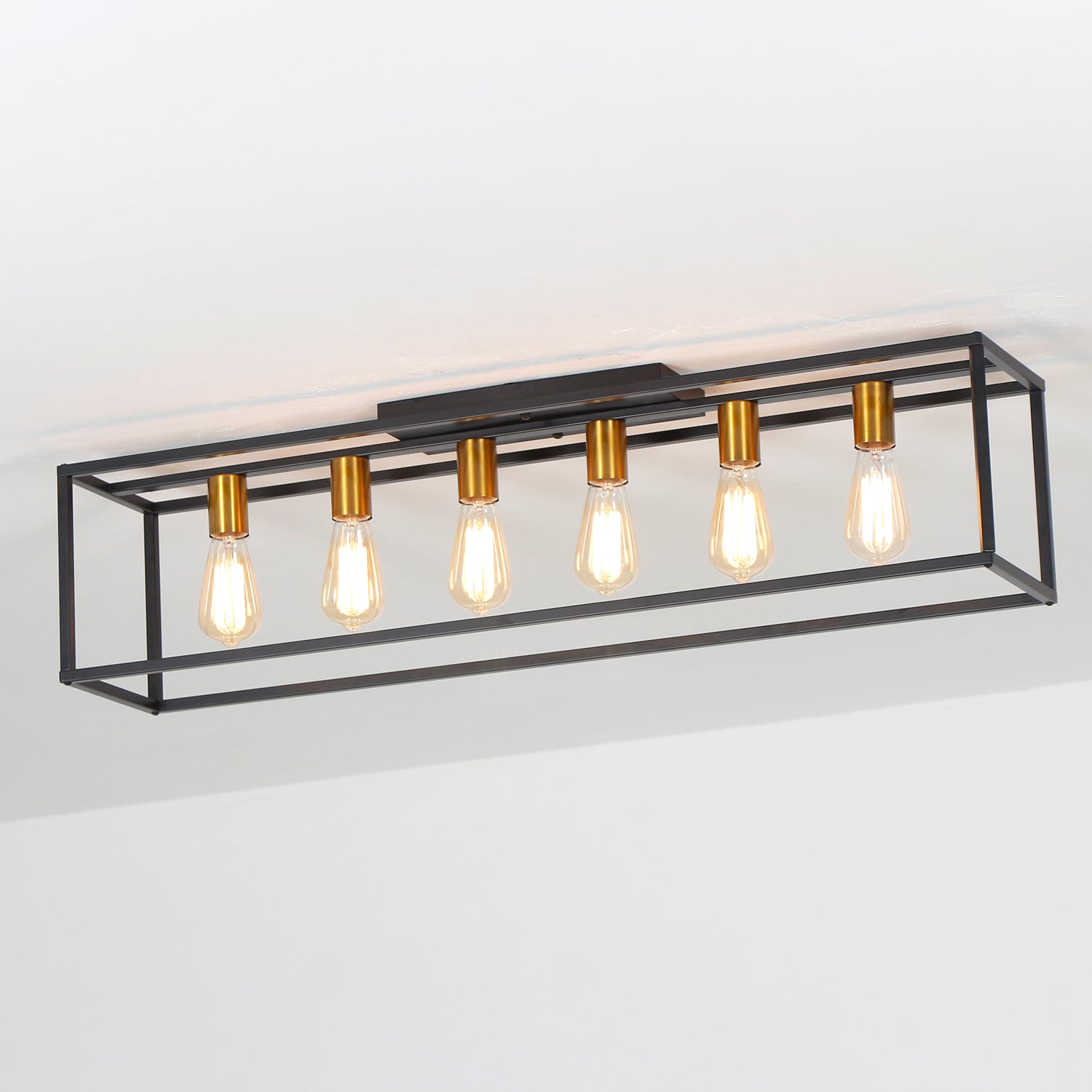 4/6 Lights Vintage Farmhouse Cage Metal Flush Mount Ceiling Light for Living Room Kitchen Island