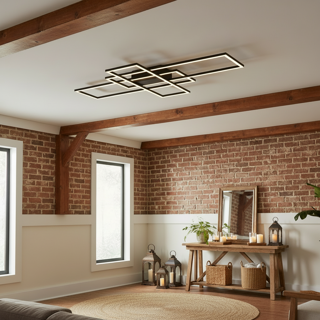 42/54 In. 3-Light Black Dimmable LED Flush Mount for Living Dining Room Rectangular Close to Ceiling Light