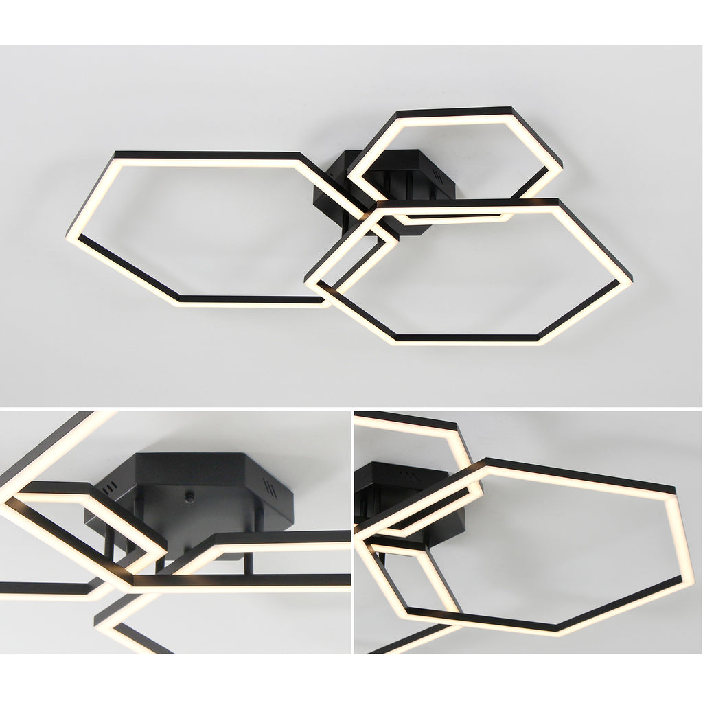 40" 3 Lights Geometric Black LED Dimmable Flush Mount with Remote Control