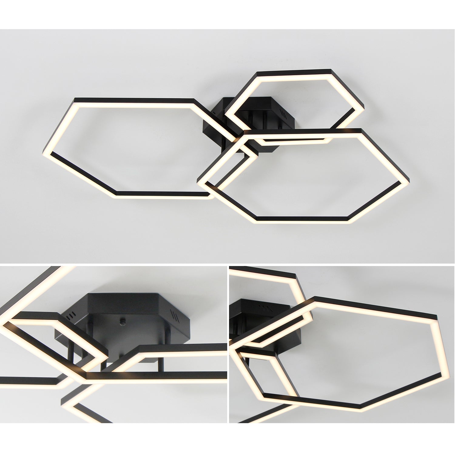 40" 3 Lights Geometric Black LED Dimmable Flush Mount with Remote Control