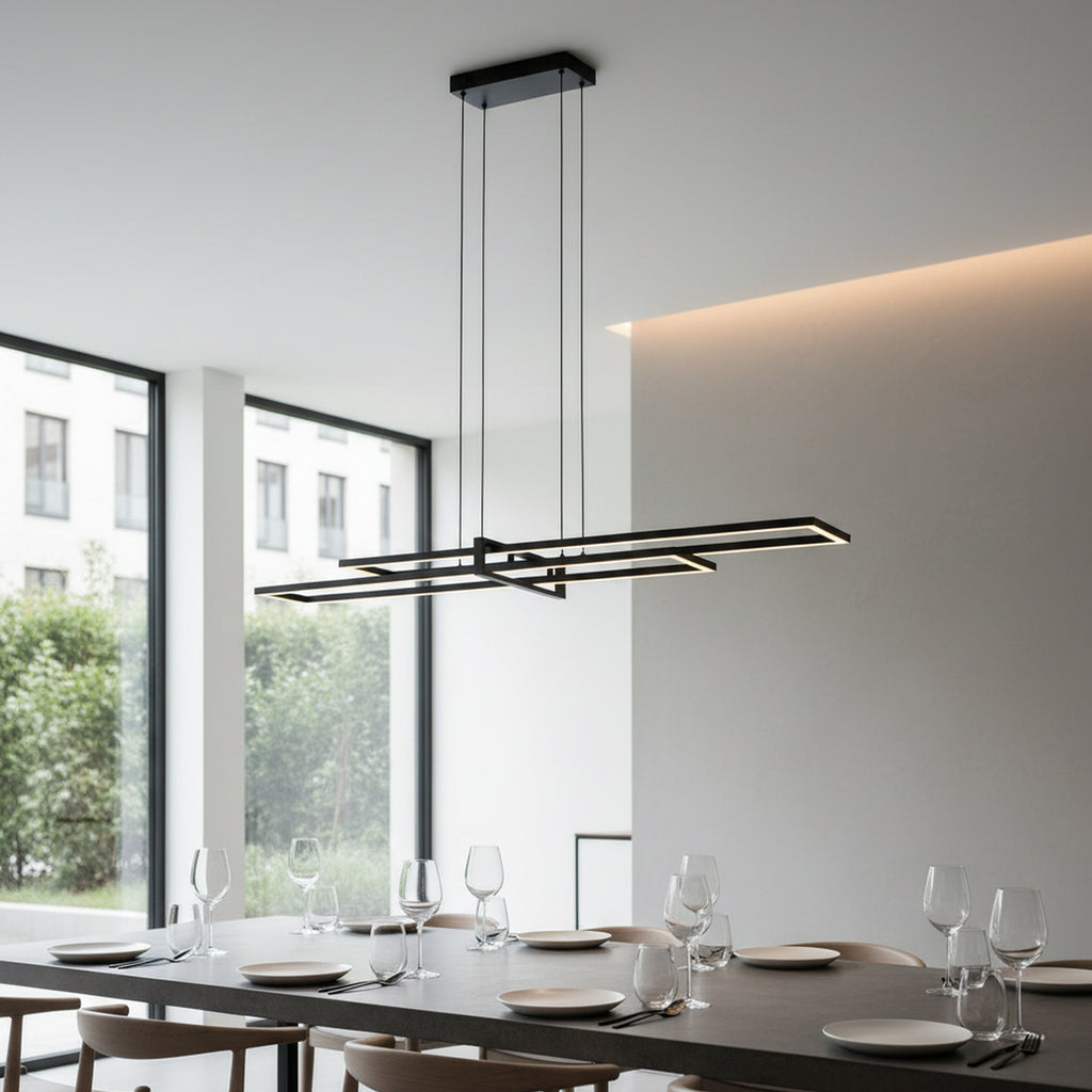 48" Black Rectangle Modern LED Dimmable Chandelier,3000K Warm Light