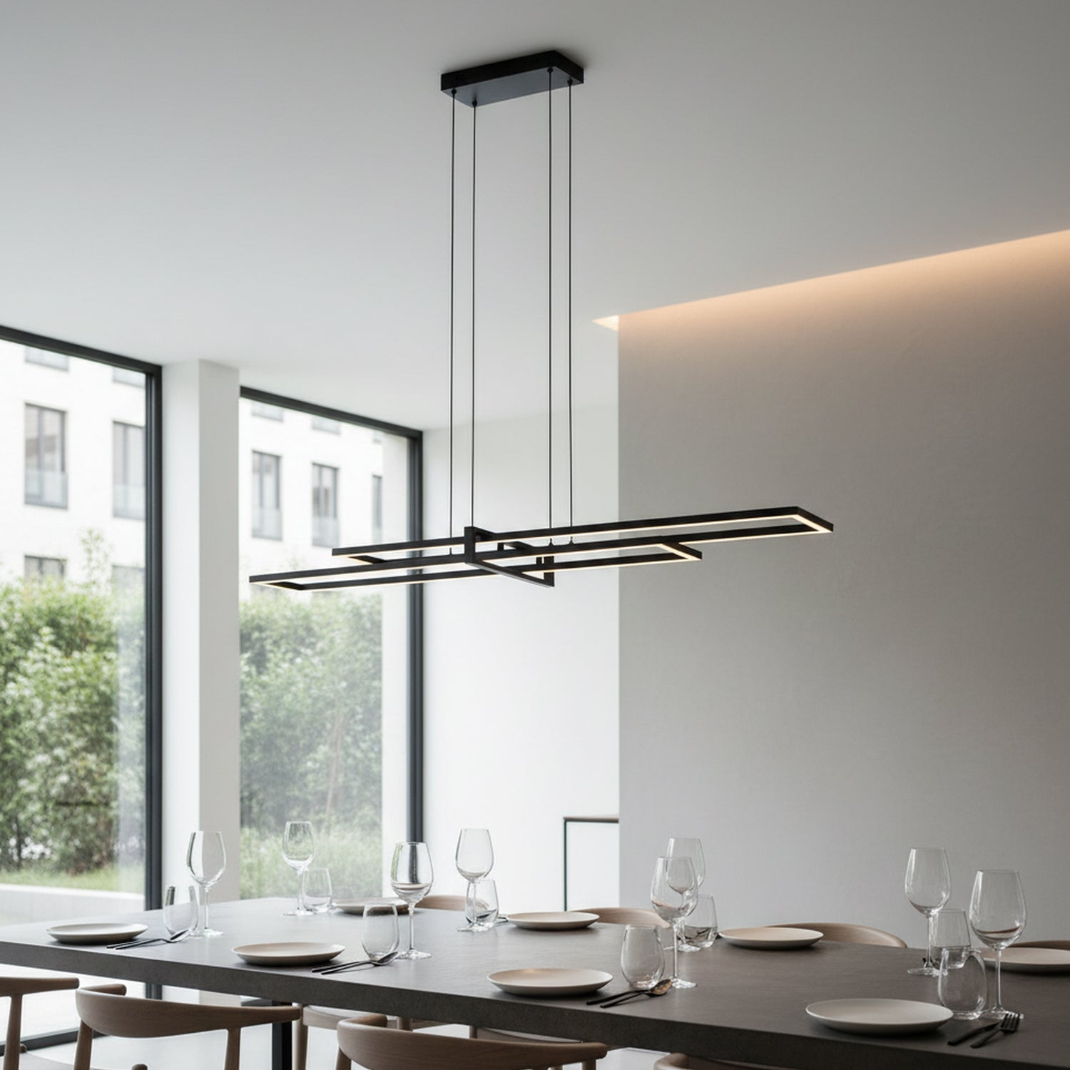 48" Black Rectangle Modern LED Dimmable Chandelier,3000K Warm Light