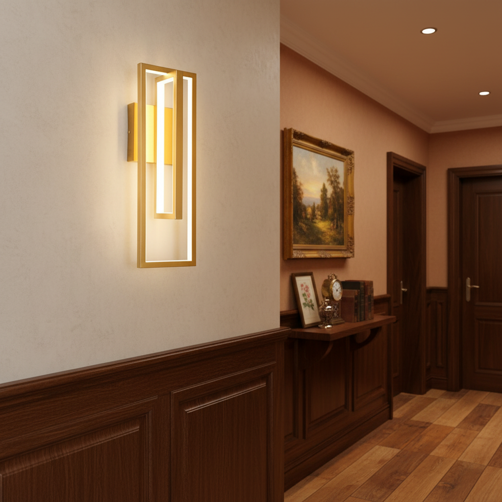 19"H Modern Dimmable LED Rectangle Black/Gold Wall Sconce