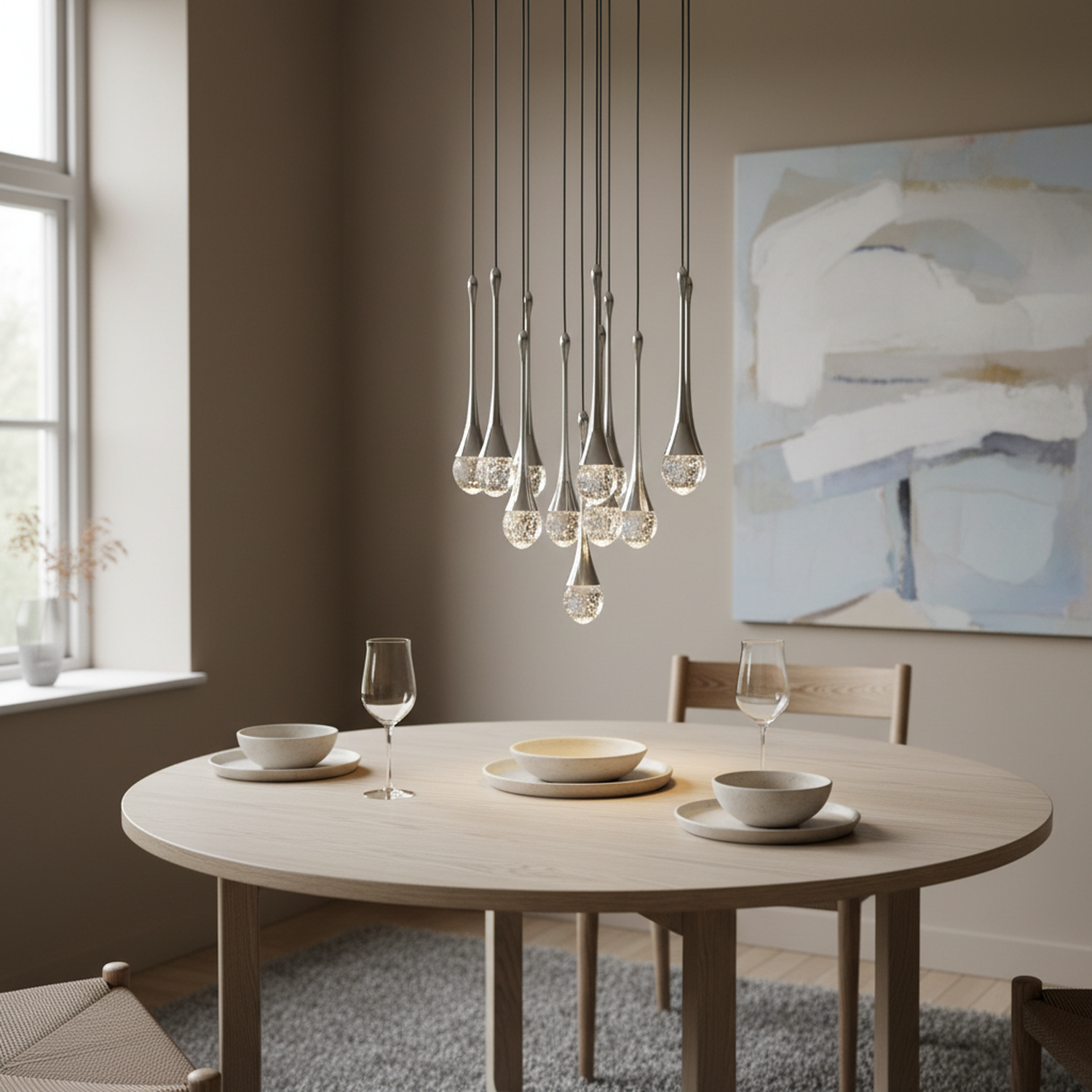 3/6/12 Lights Raindrop Triac Dimmable LED Chandelier with Bubble Crystal Shade