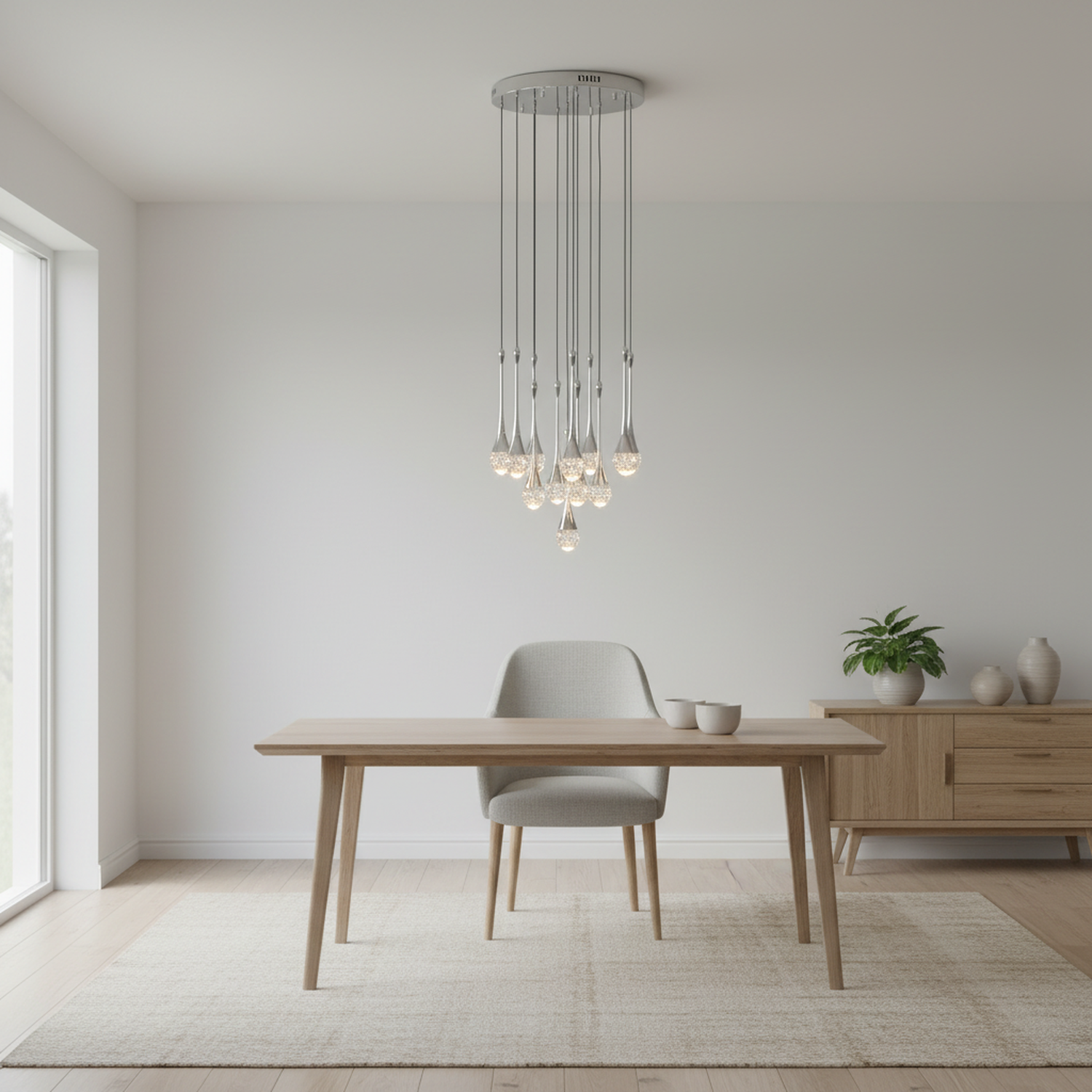 3/6/12 Lights Raindrop Triac Dimmable LED Chandelier with Bubble Crystal Shade