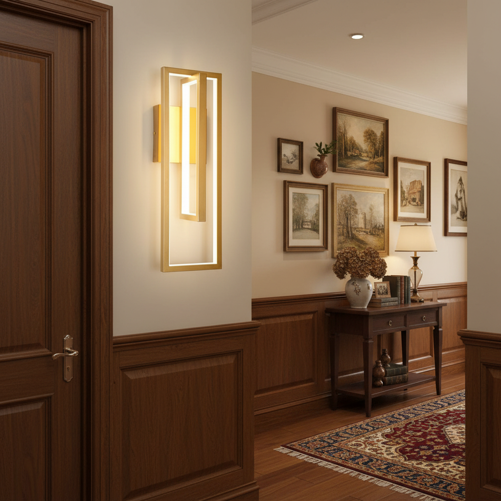 19"H Modern Dimmable LED Rectangle Black/Gold Wall Sconce