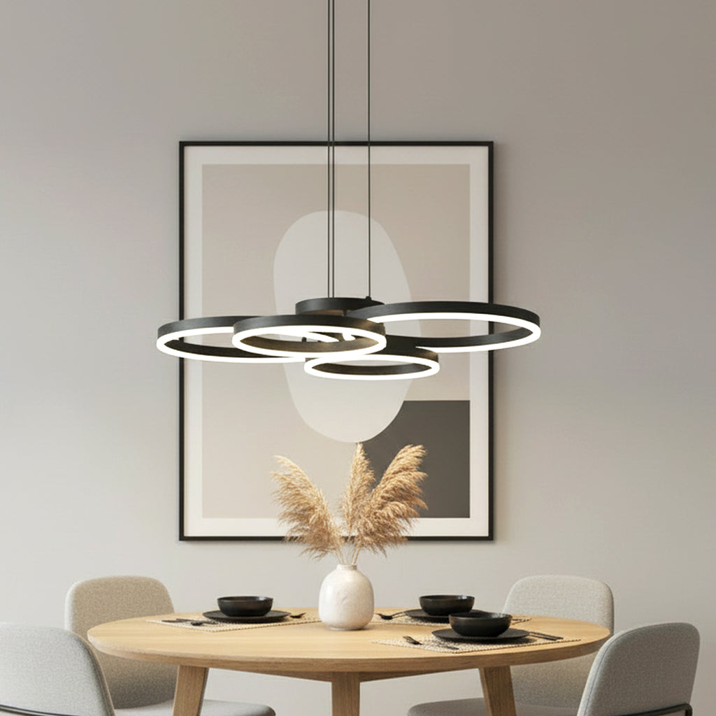 4 Lights 32" Circle Black LED Dimmable Hanging Chandelier