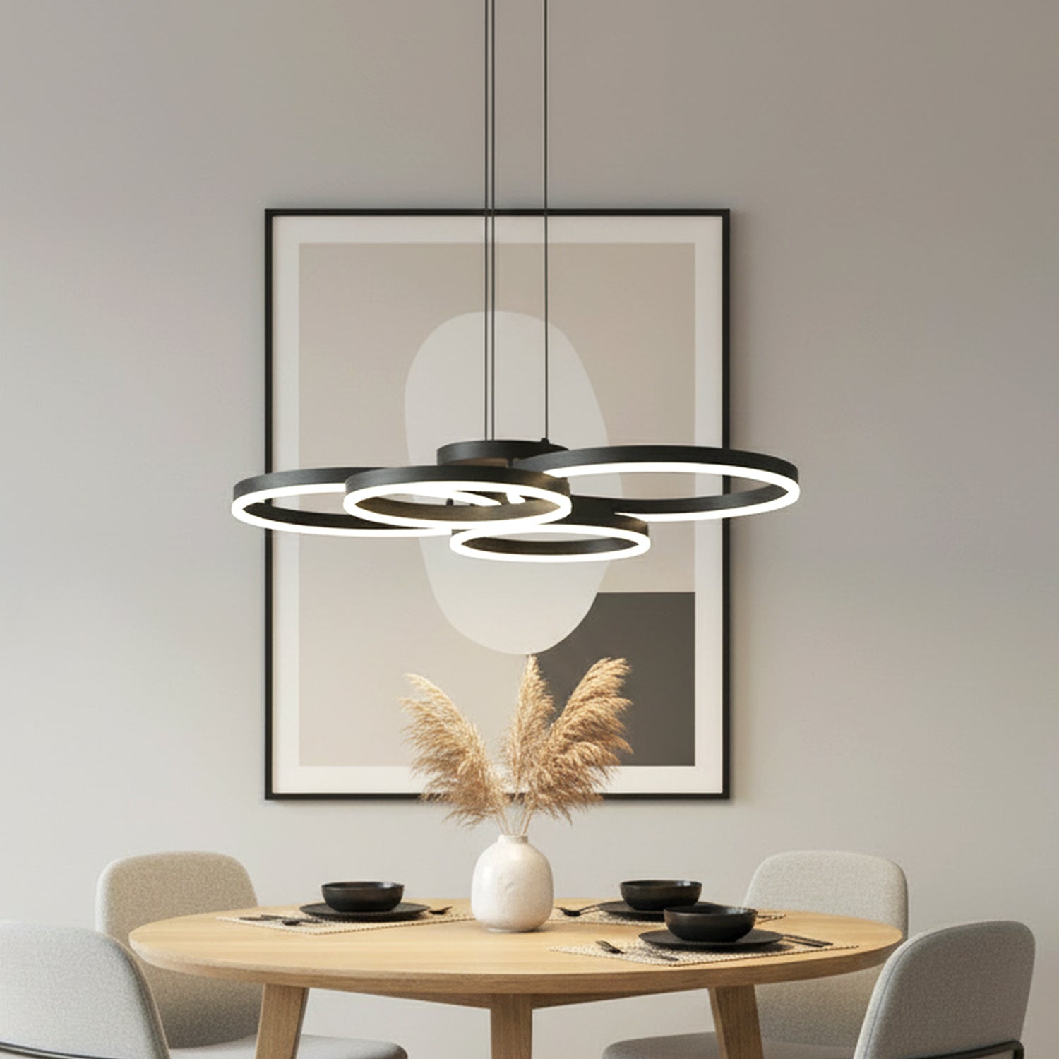 4 Lights 32" Circle Black LED Dimmable Hanging Chandelier