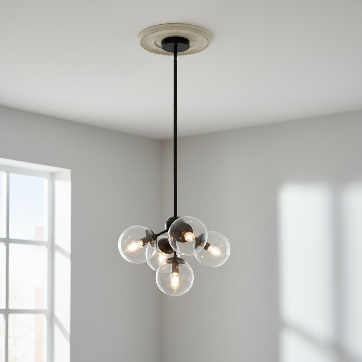 5 Light Black Industrial Magic Bean Pendant Light with Clear Globe Glass Shade