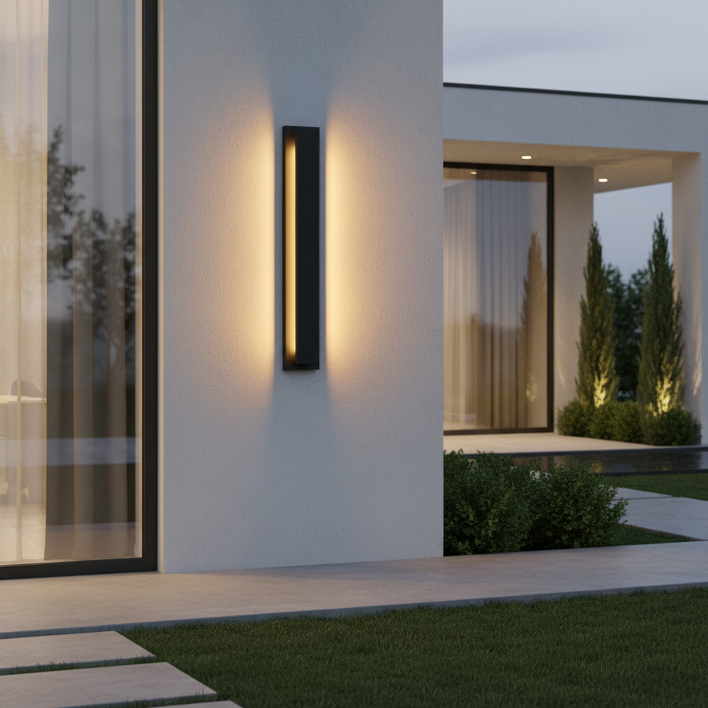 Black Rectangular Outdoor Waterproof Integrated LED Wall Sconce 3000K Warm Light
