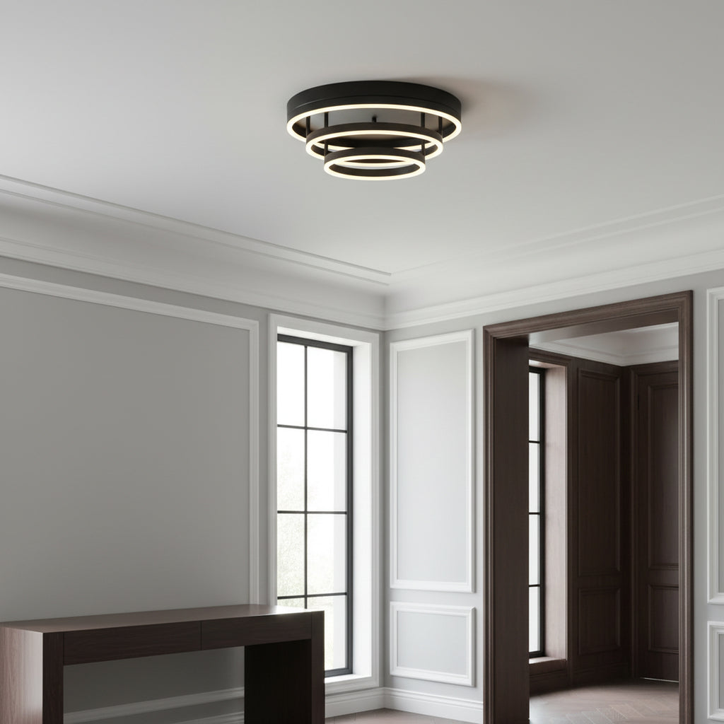 19.7" 3 Lights Black Rings LED Dimmable Flush Mount Ceiling Light
