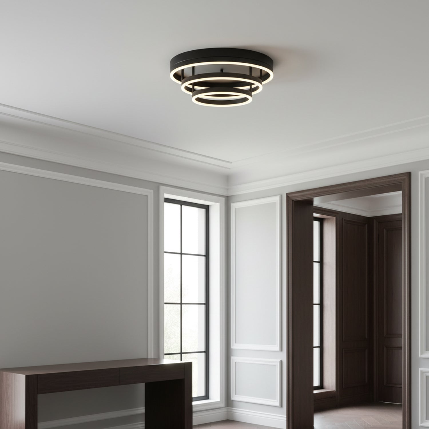 19.7" 3 Lights Black Rings LED Dimmable Flush Mount Ceiling Light