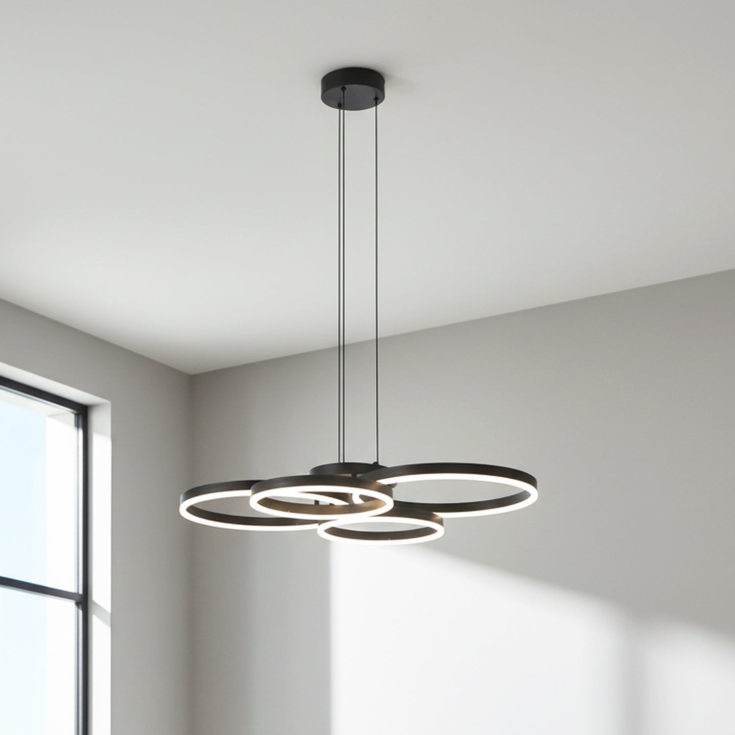 4 Lights 32" Circle Black LED Dimmable Hanging Chandelier