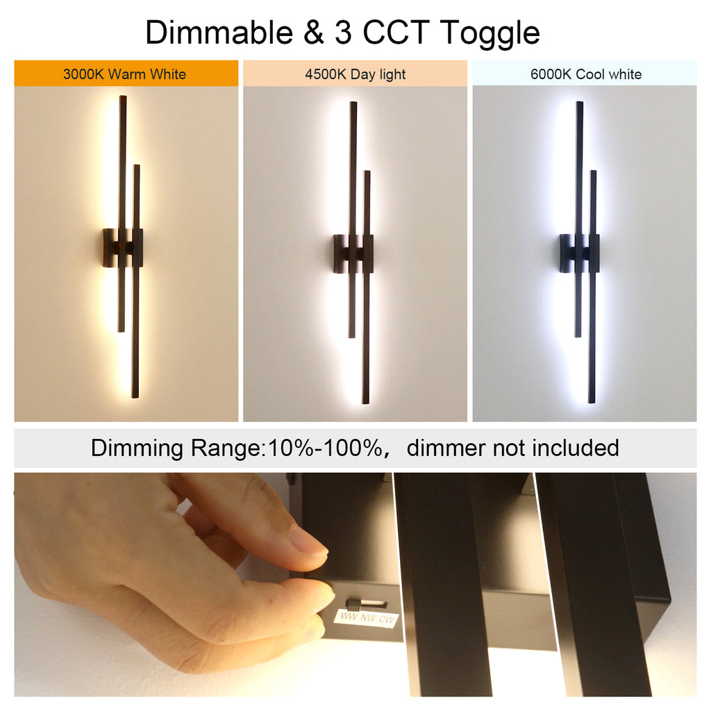 28/35/44 Inch 2-Lights Black 3 CCT Dimmable Linear Wall Sconce