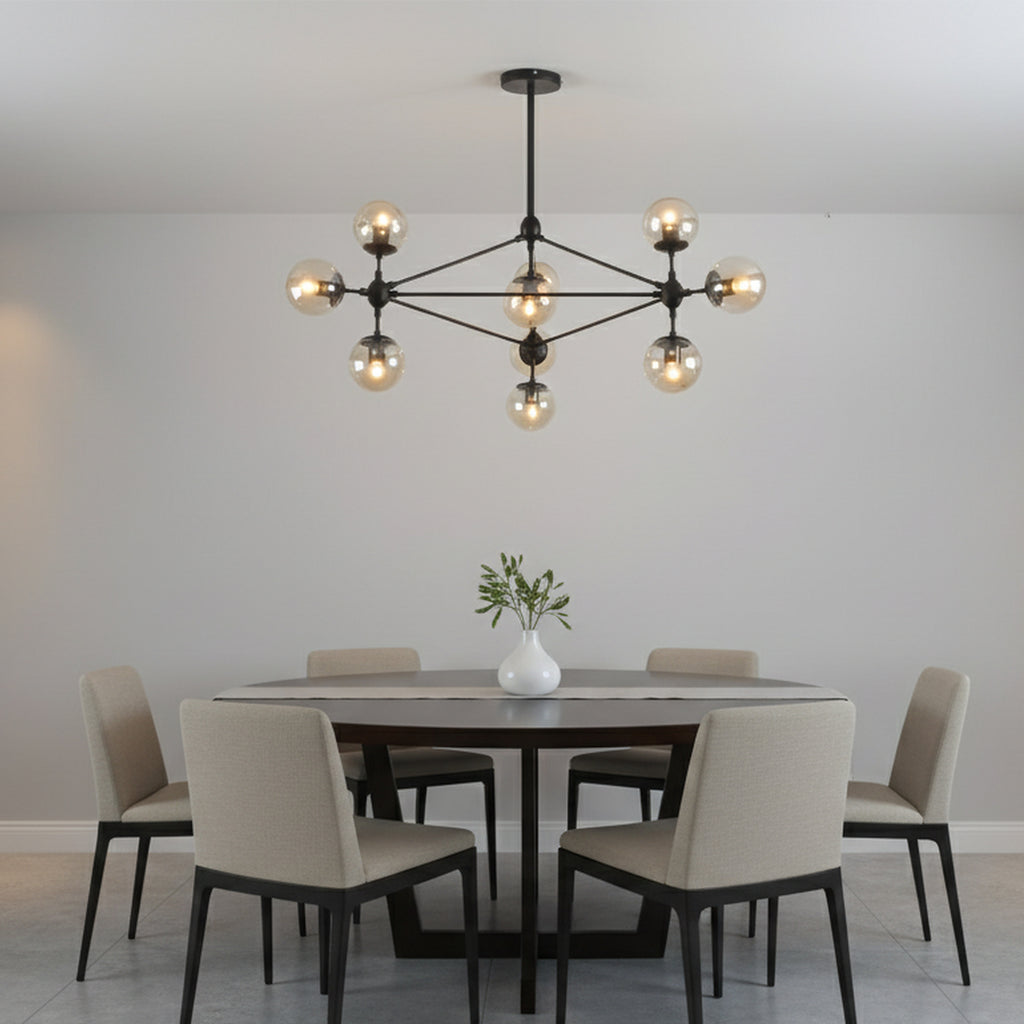 10 Lights Magic Bean Black Industrial Chandelier with Amber Glass Shade