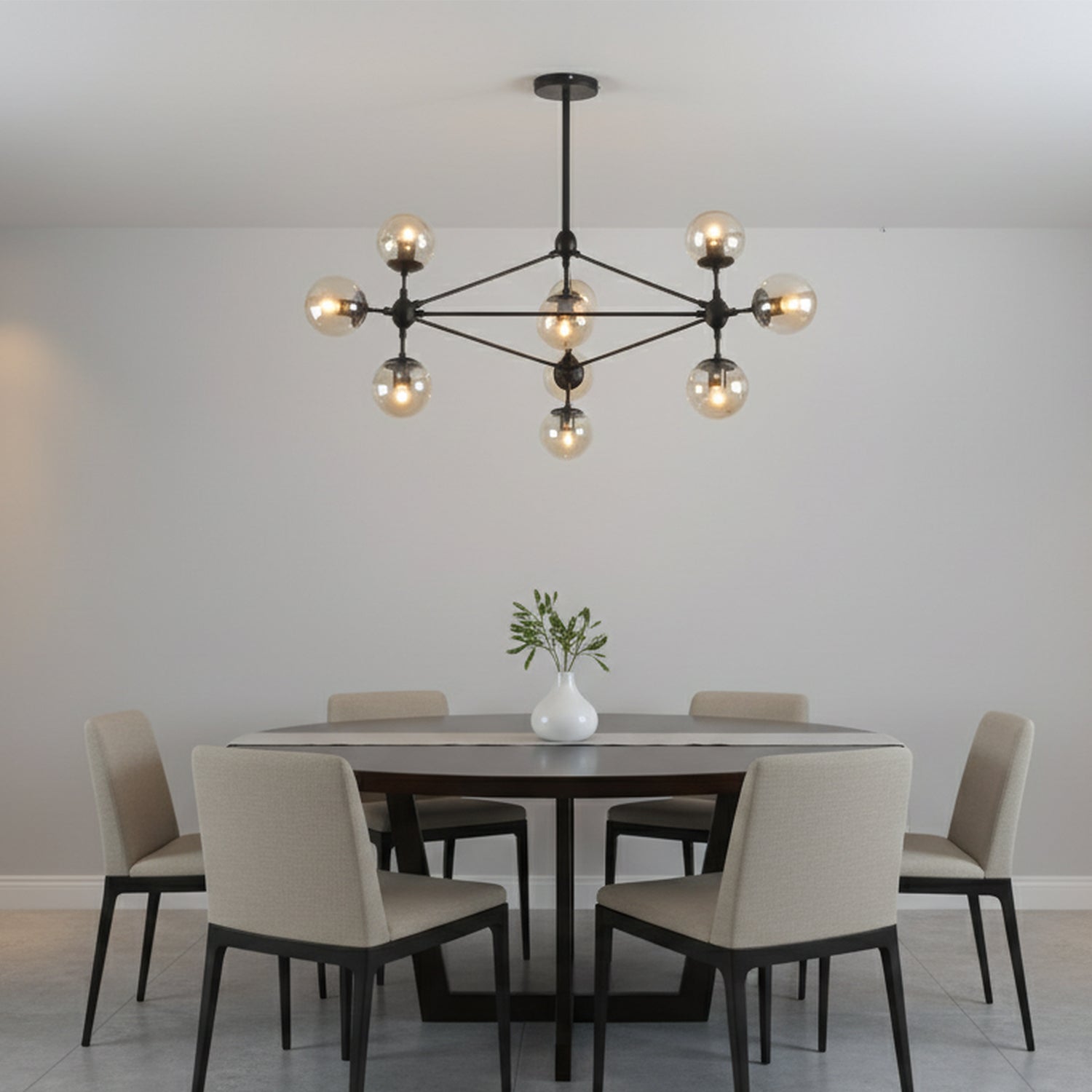 10 Lights Magic Bean Black Industrial Chandelier with Amber Glass Shade