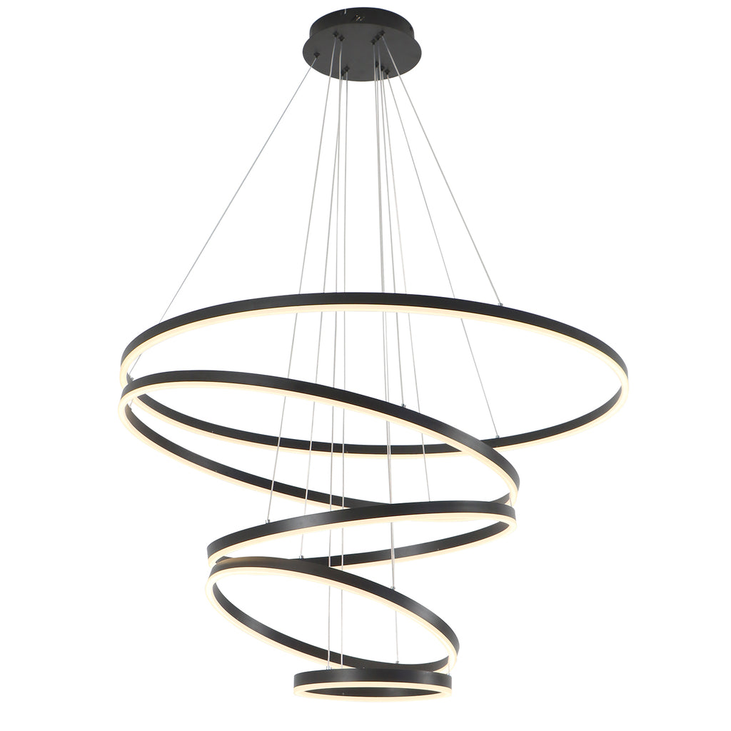3/5 Lights Rings Dimmable Integrated LED Black Chandelier for Living Room Village Foyer High Ceiling Hanging Light