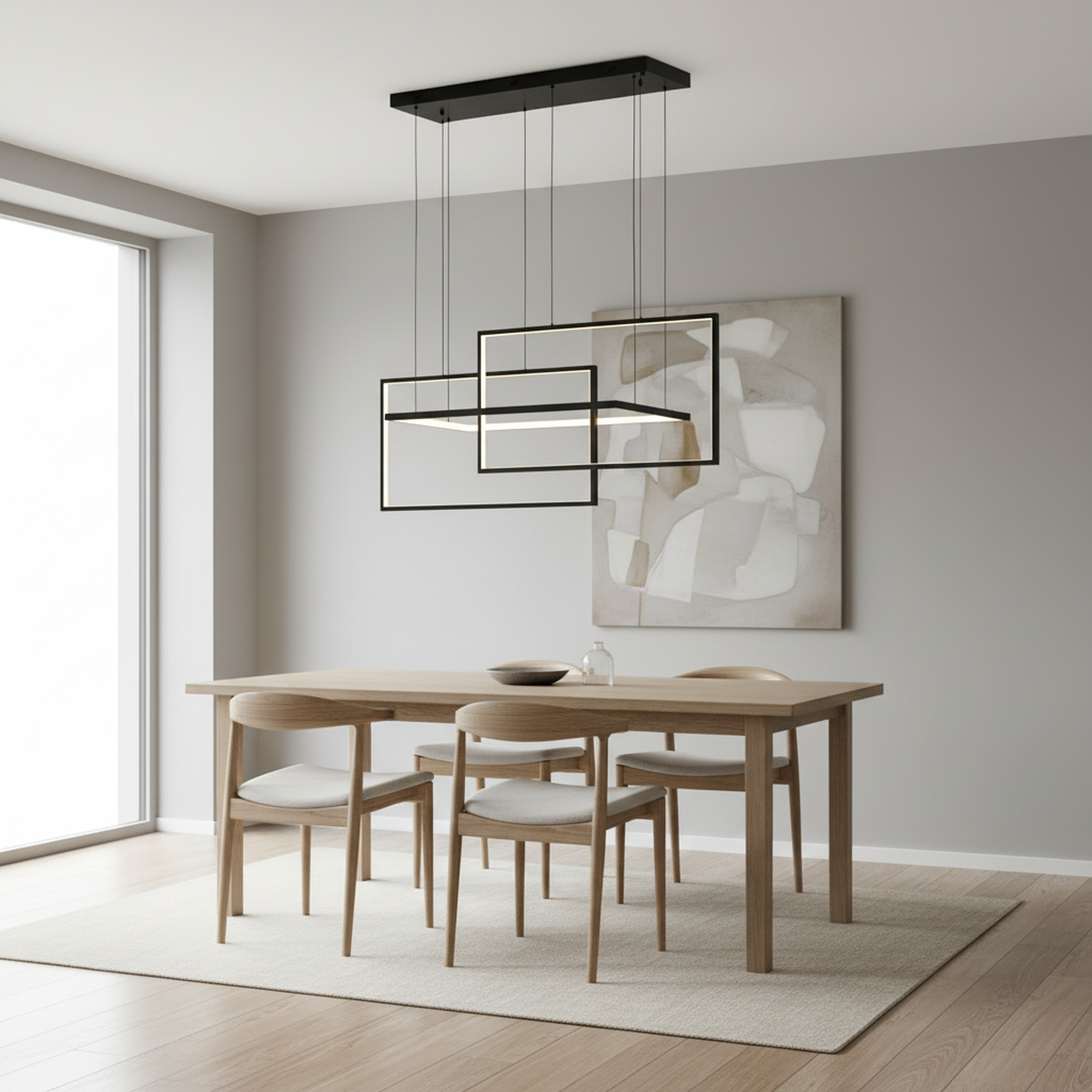 40"/54" 3 Lights Rectangle Black Integrated LED Dimmable Chandelier