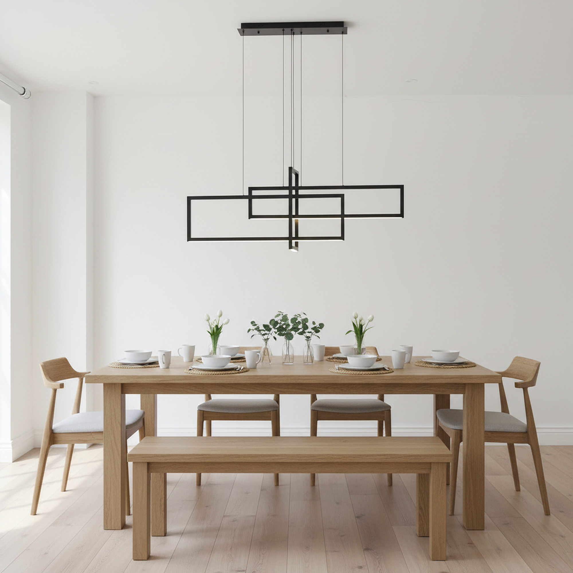 47"/63" 3 Lights Rectangle Modern LED Dimmable Black Kitchen Island Chandelier