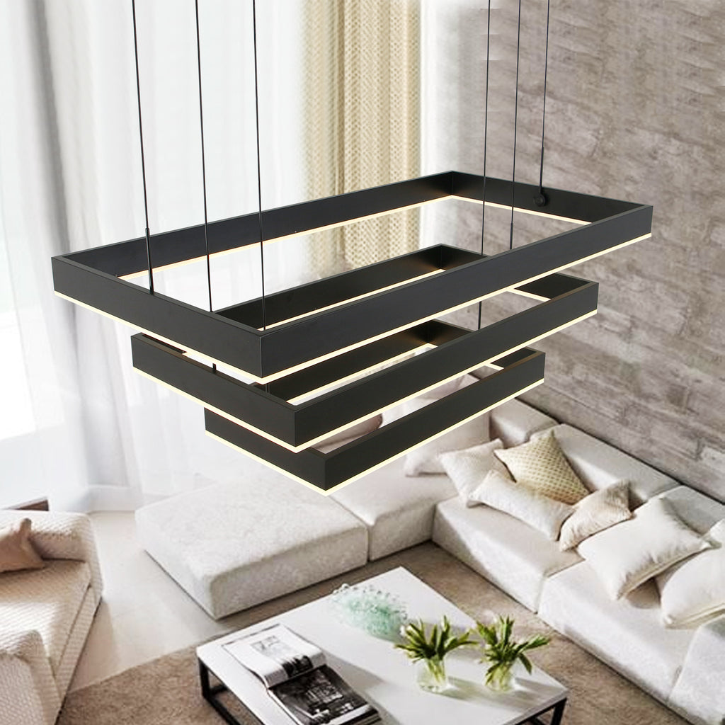 3-Lights 39 in. Rectangular Dimmable Integrated LED Chandelier