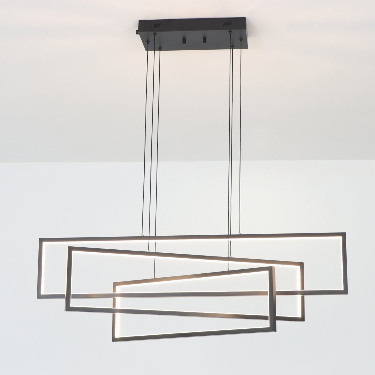 24"/40" 3 Lights Smart LED Dimmable Black Rectangle Chandelier