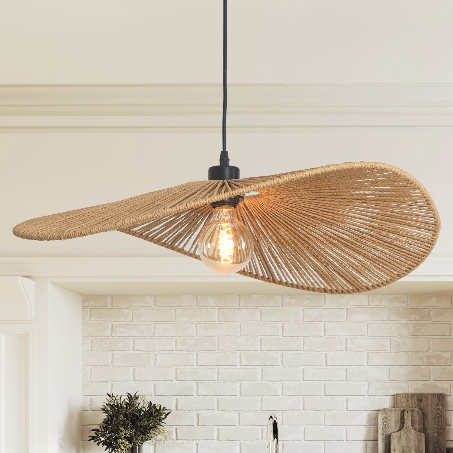Boho 1 Light Hand-Woven Rattan Farmhouse Pendant Light