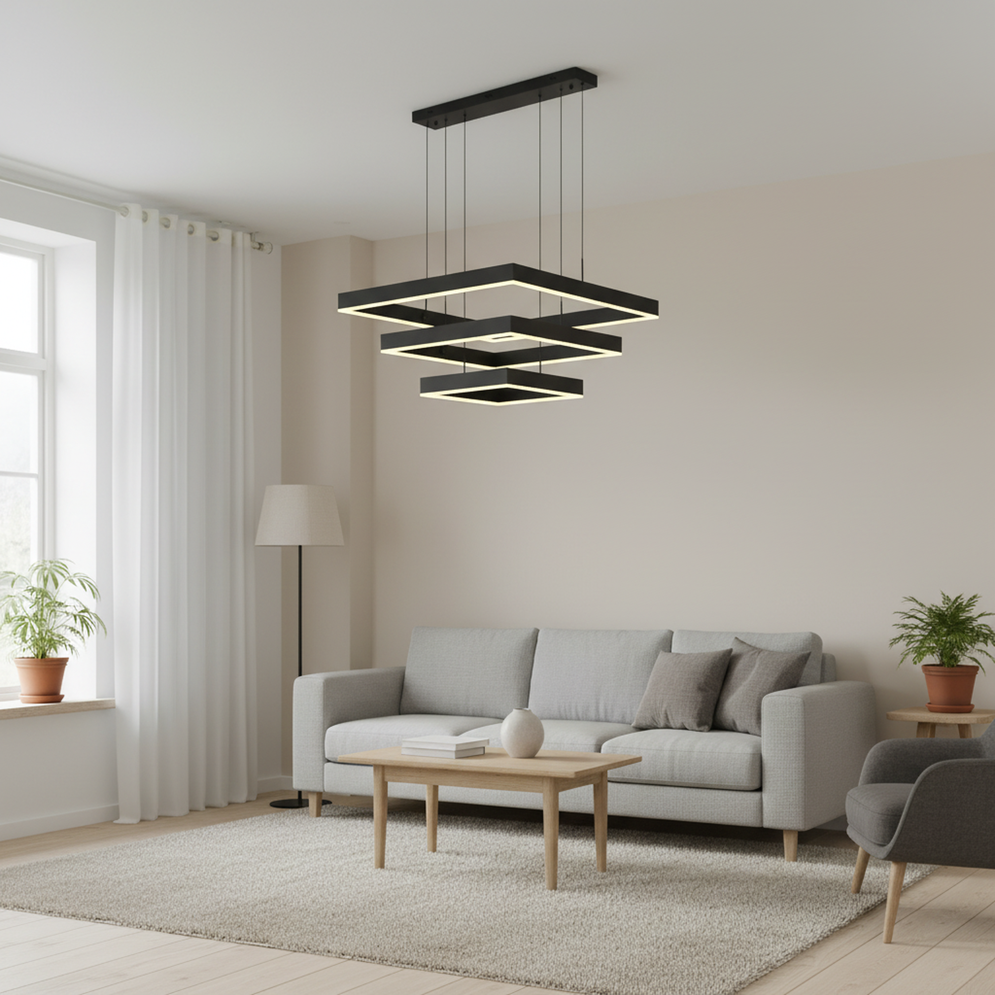 3-Lights 31.4 in. Square Dimmable Integrated LED Chandelier