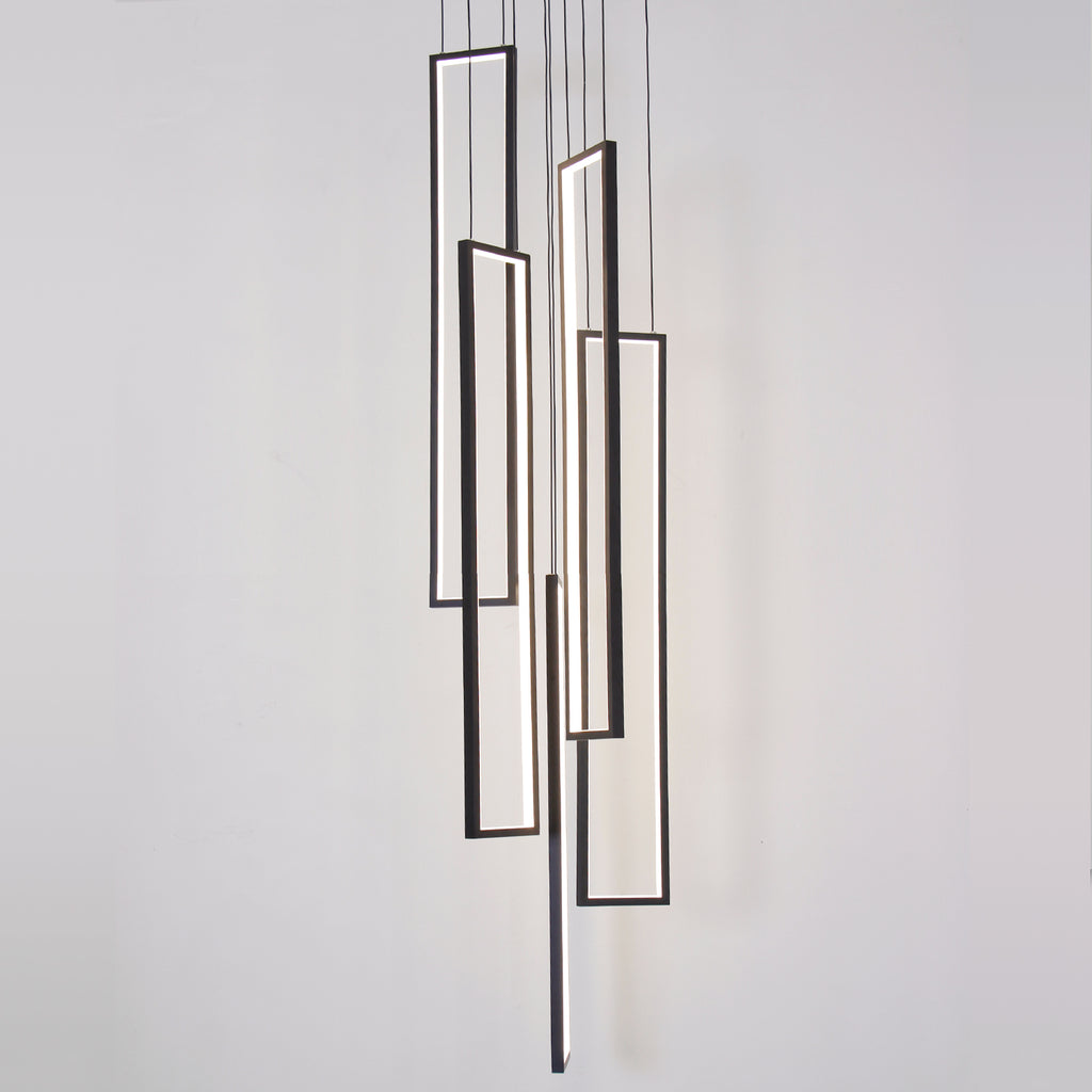 100-Watt Integrated LED Black Dimmable Contemporary Hanging Chandeliers for Living Room Stairs 5-Light High Ceiling Pendant Light