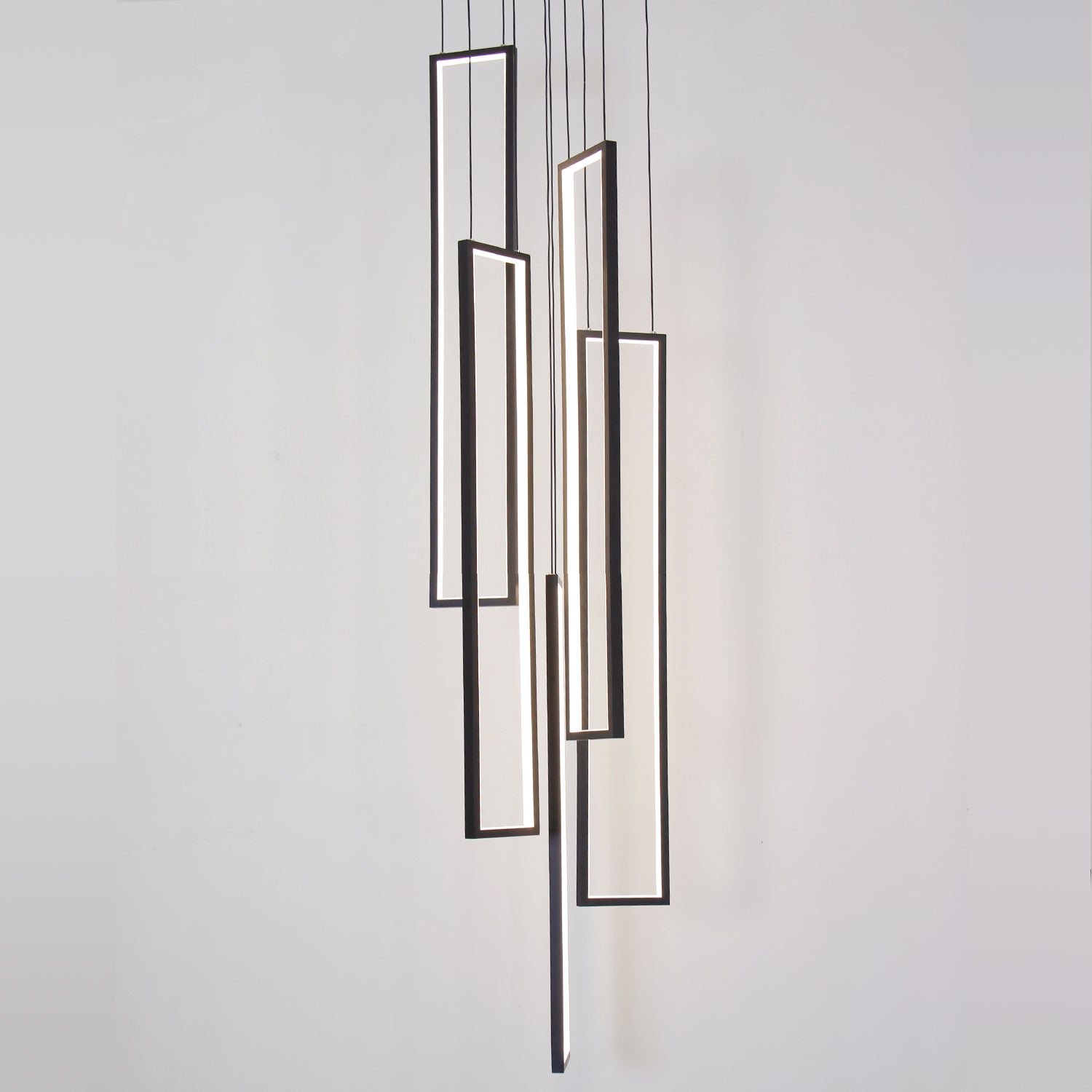 100-Watt Integrated LED Black Dimmable Contemporary Hanging Chandeliers for Living Room Stairs 5-Light High Ceiling Pendant Light