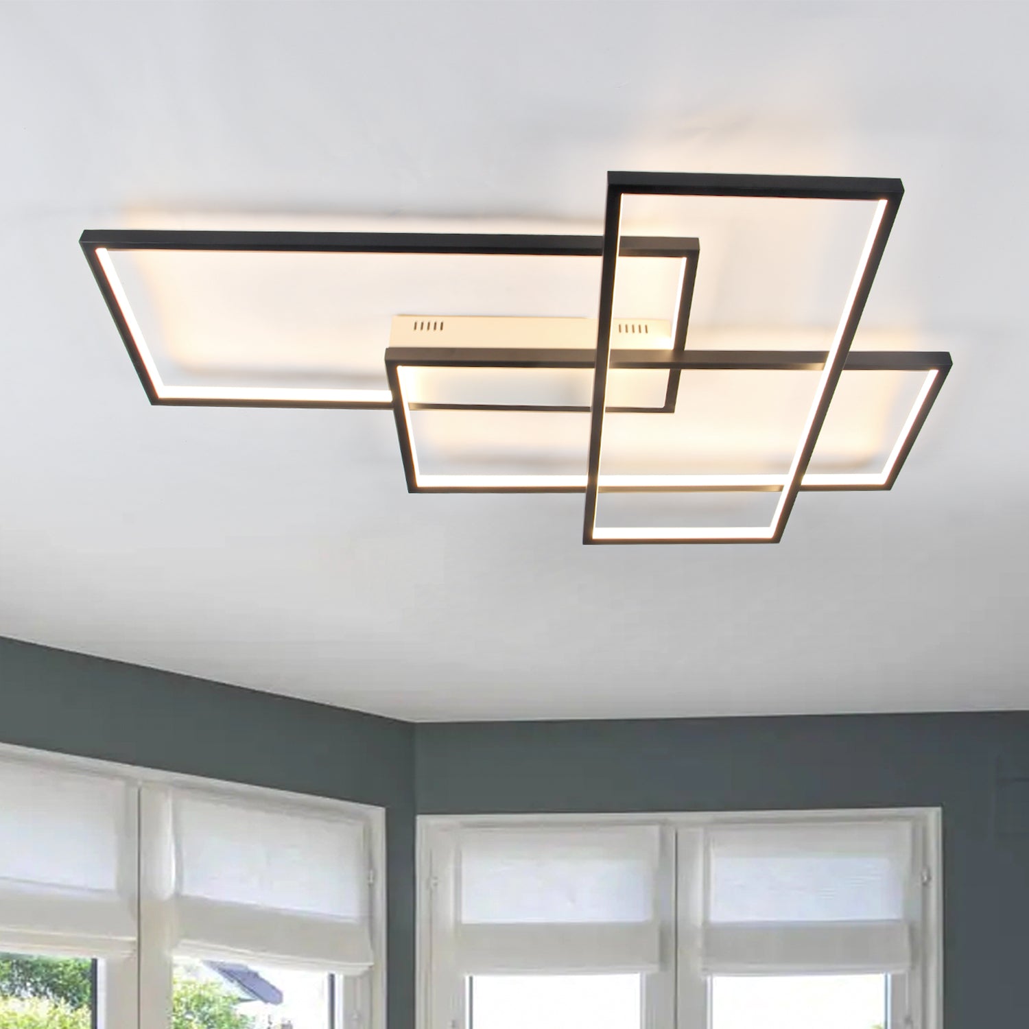 39.7" 3 Lights Gemotric Black/Gold Dimmable LED Flush Mount