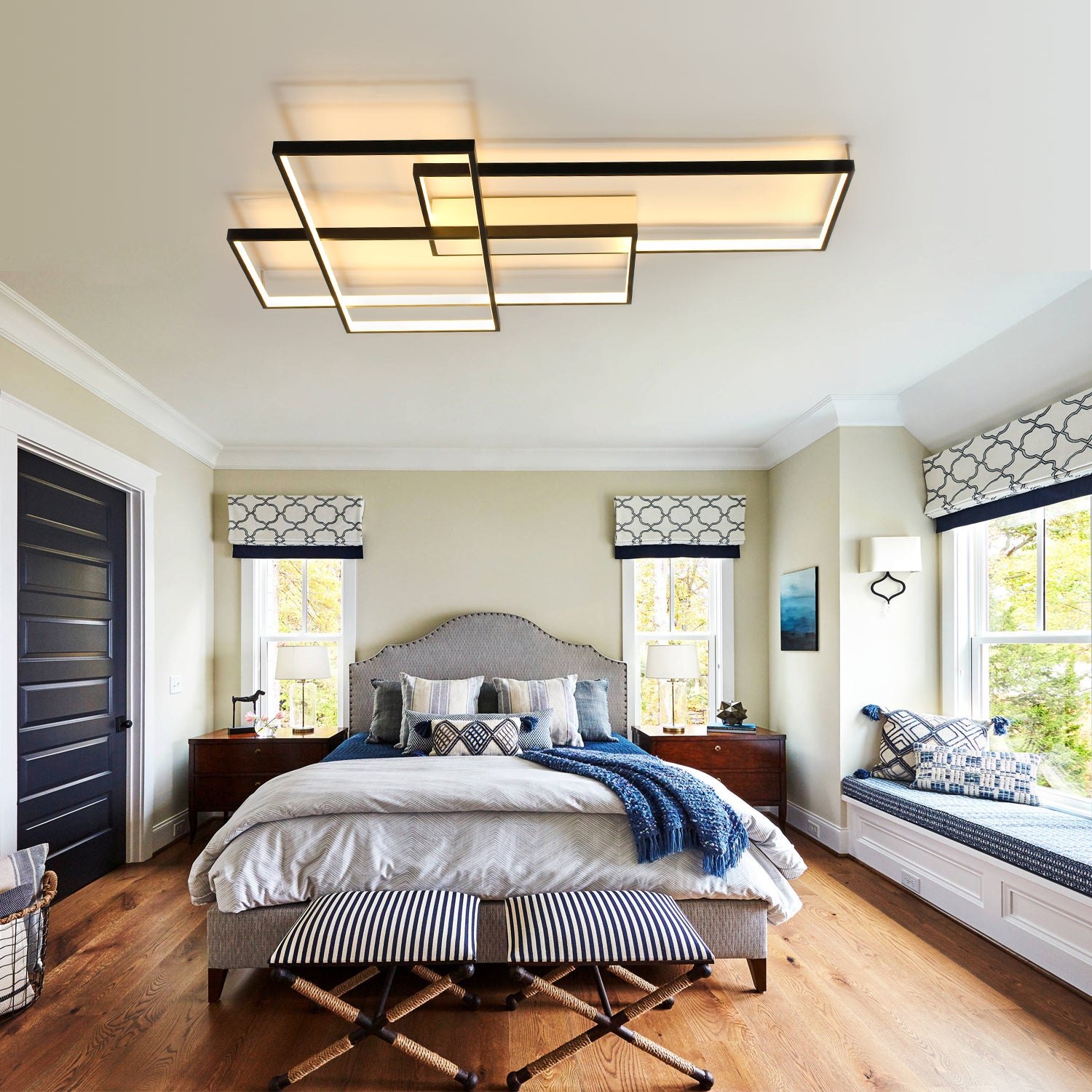 39.7" 3 Lights Gemotric Black/Gold Dimmable LED Flush Mount