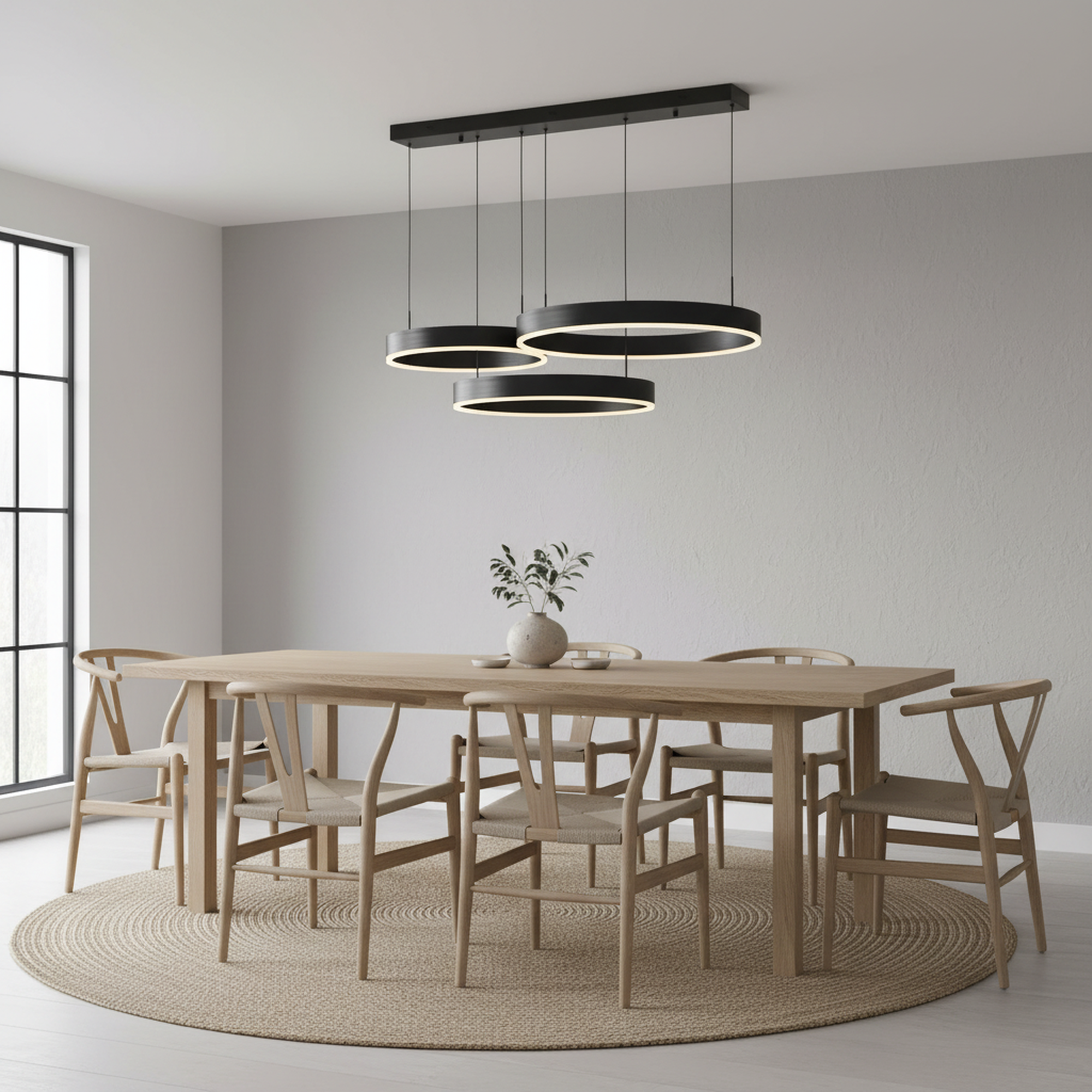 L41 in. 3 Lights Black Modern LED Triac Dimmable Chandelier