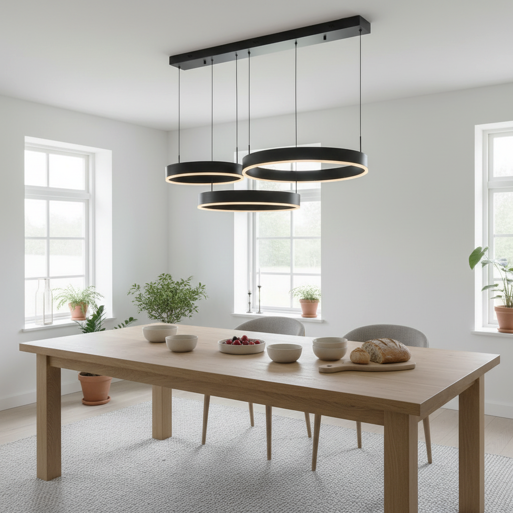 L41 in. 3 Lights Black Modern LED Triac Dimmable Chandelier