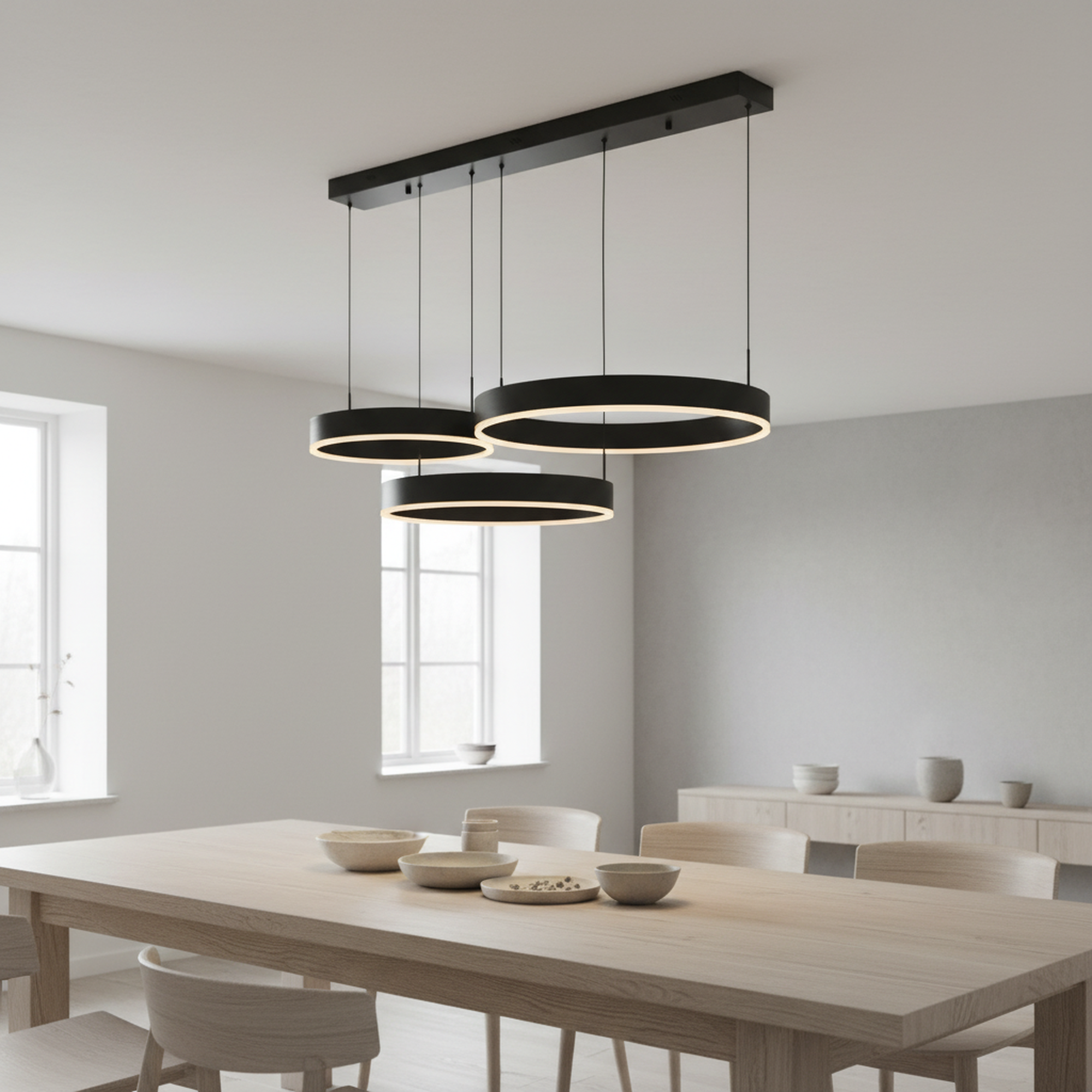 L41 in. 3 Lights Black Modern LED Triac Dimmable Chandelier