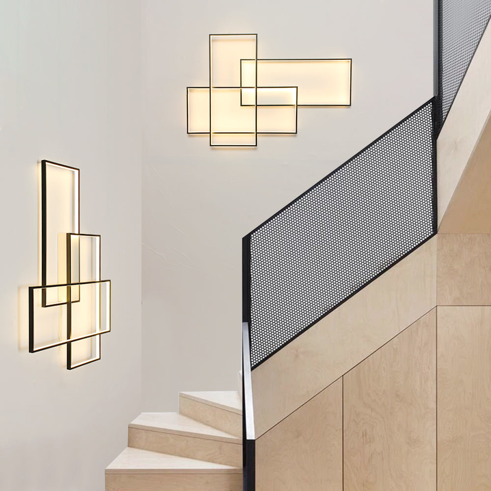 39.7" 3 Lights Gemotric Black/Gold Dimmable LED Flush Mount