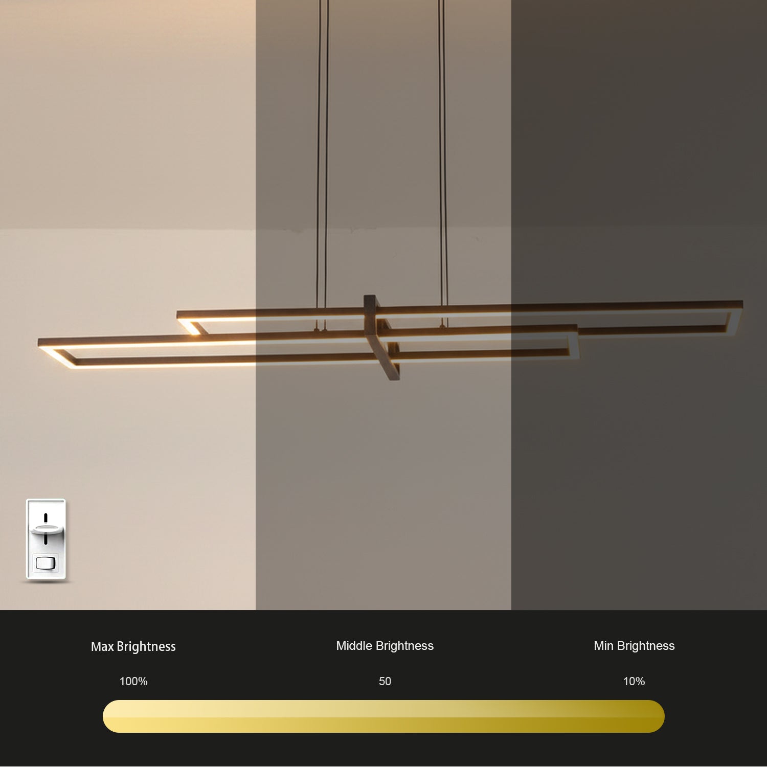 48" Black Rectangle Modern LED Dimmable Chandelier,3000K Warm Light