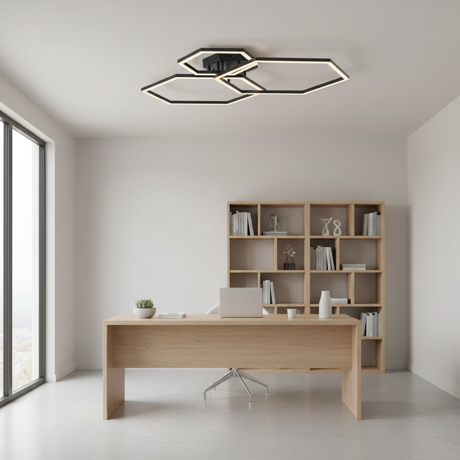 40" 3 Lights Geometric Black LED Dimmable Flush Mount with Remote Control