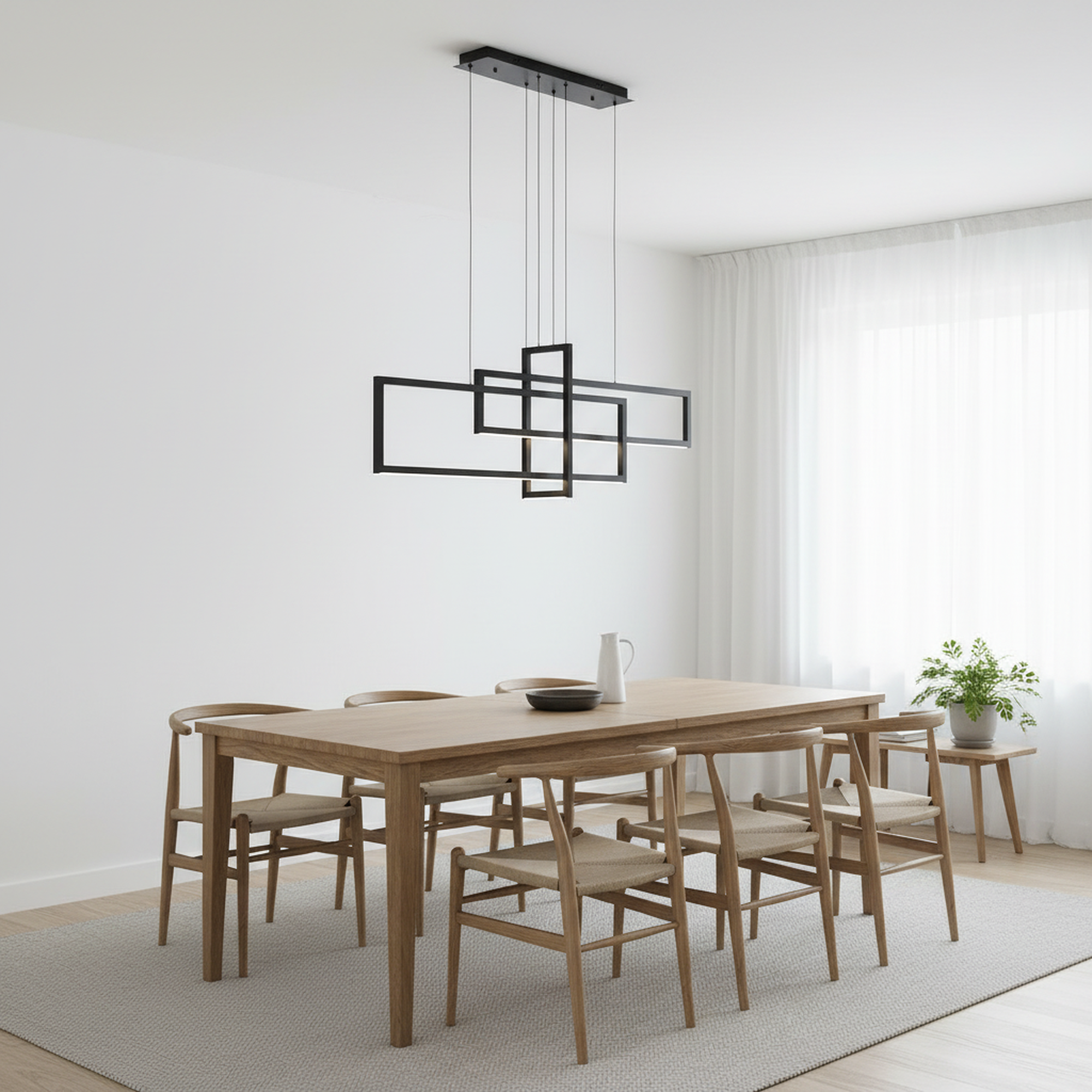 47"/63" 3 Lights Rectangle Modern LED Dimmable Black Kitchen Island Chandelier