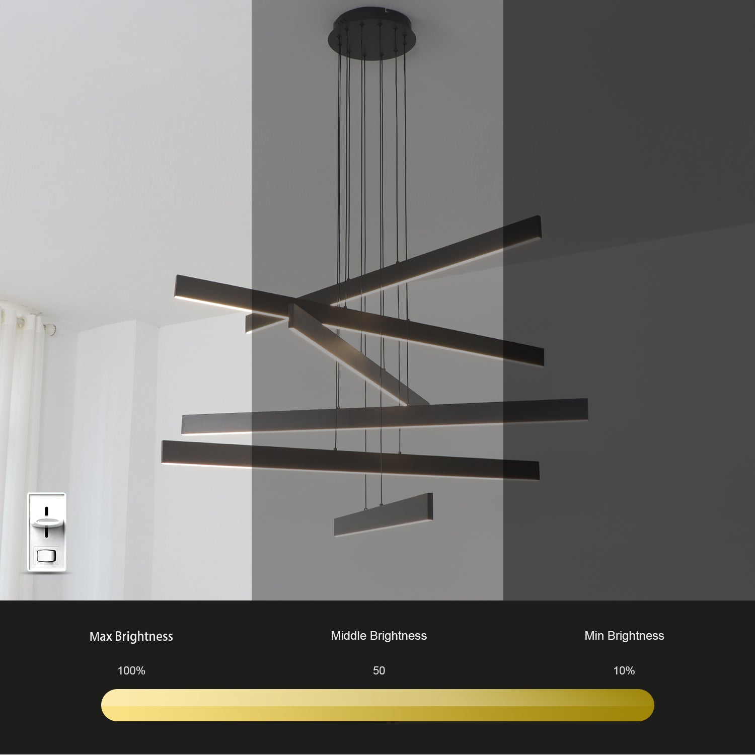 3/6 Lights 43.7"  Linear Sputnik Chandeliers for Dining Living Rooms,3000K