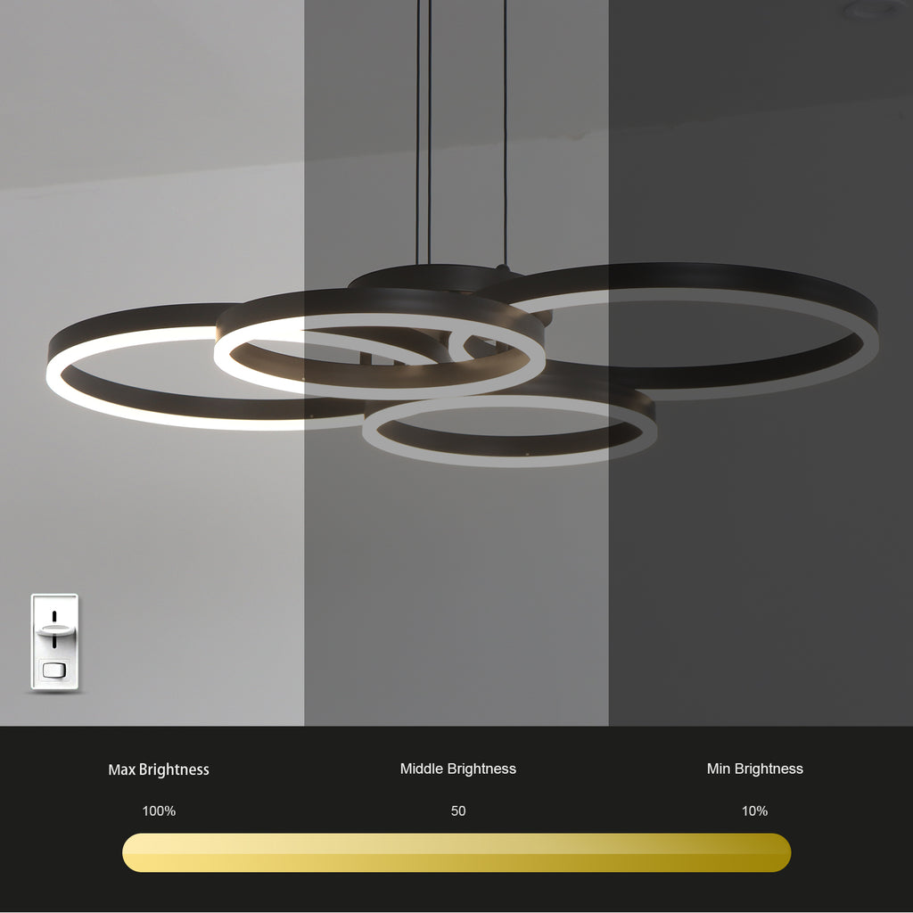 4 Lights 32" Circle Black LED Dimmable Hanging Chandelier
