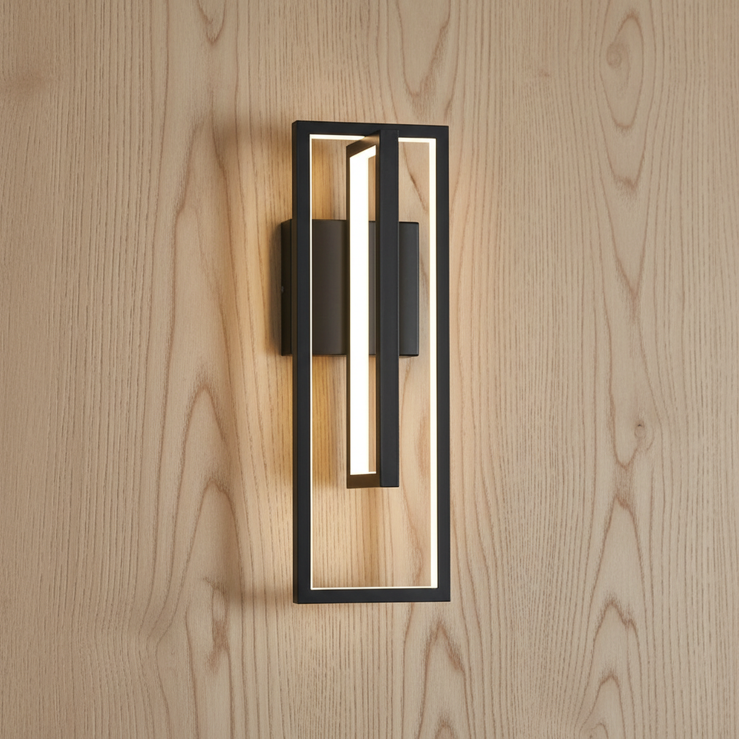 19"H Modern Dimmable LED Rectangle Black/Gold Wall Sconce