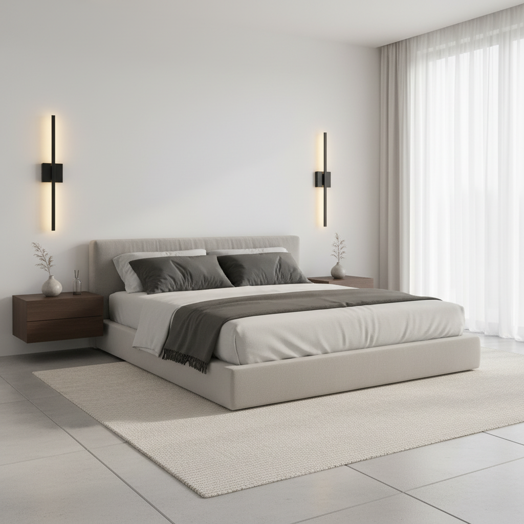Modern LED Line Wall Sconces Traic Switch Dimming Alumnium Black/Silver/Gold Wall Light for Living Bedroom, Kitchen, Bathroom, Office Room
