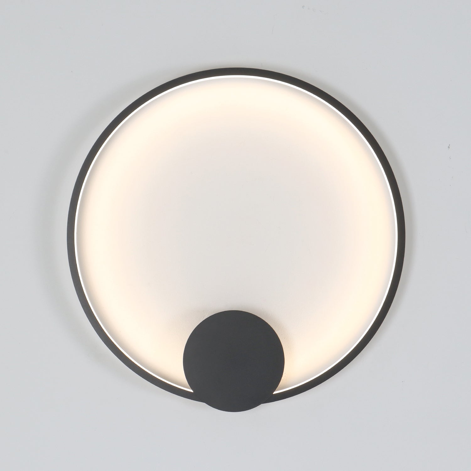23.6" Modern LED Dimmable Black Circular Wall Light with Hardwired or Plug In