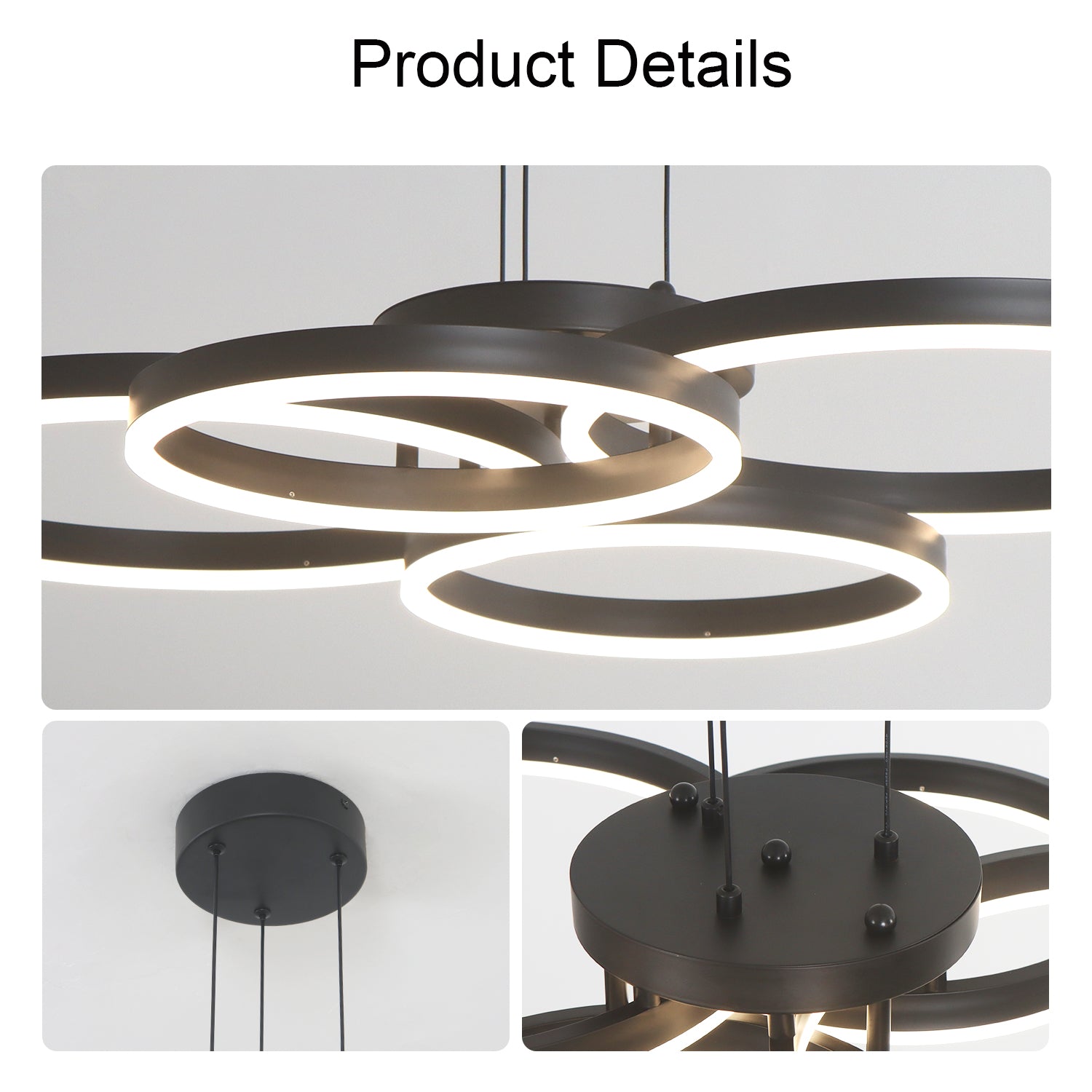 4 Lights 32" Circle Black LED Dimmable Hanging Chandelier