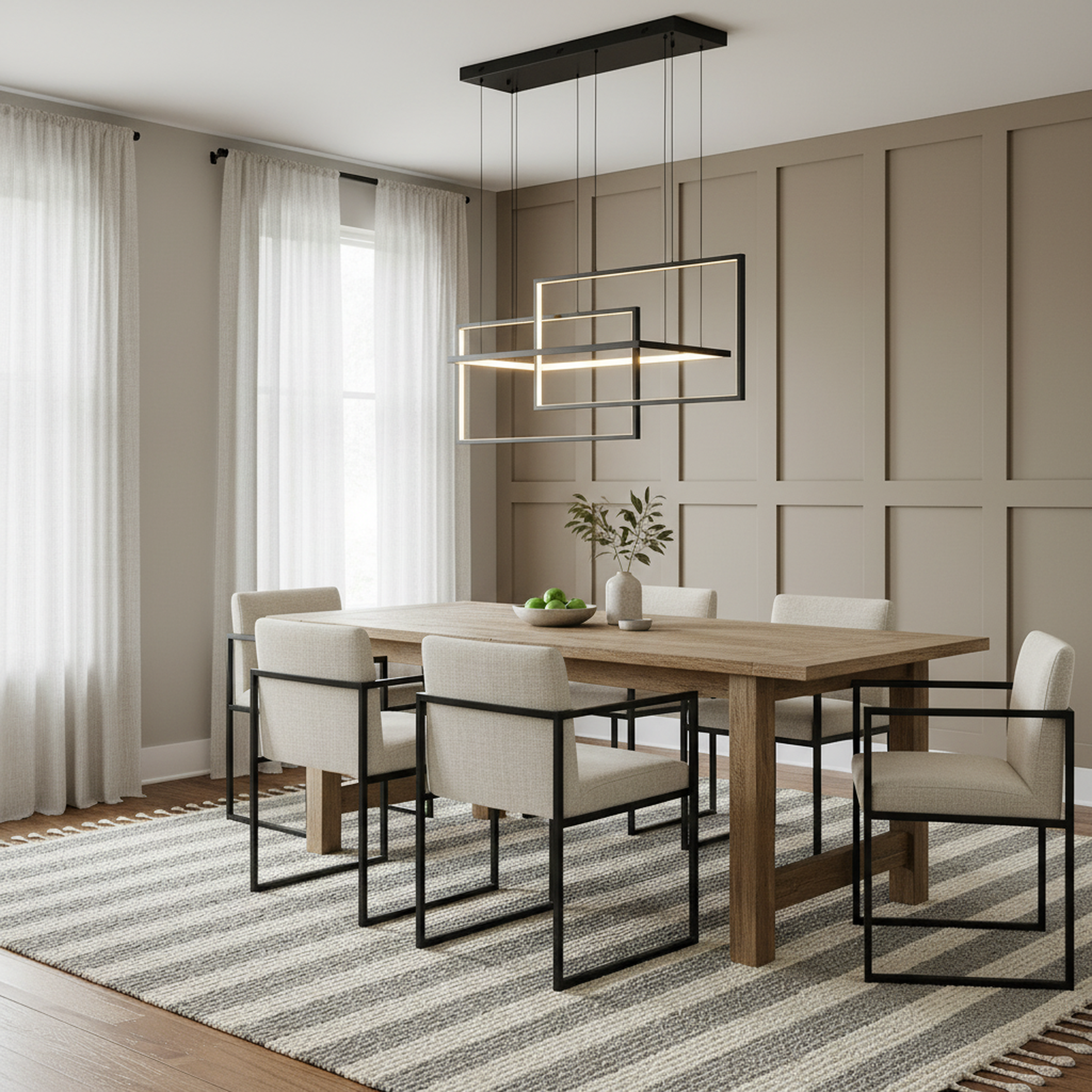 40"/54" 3 Lights Rectangle Black Integrated LED Dimmable Chandelier