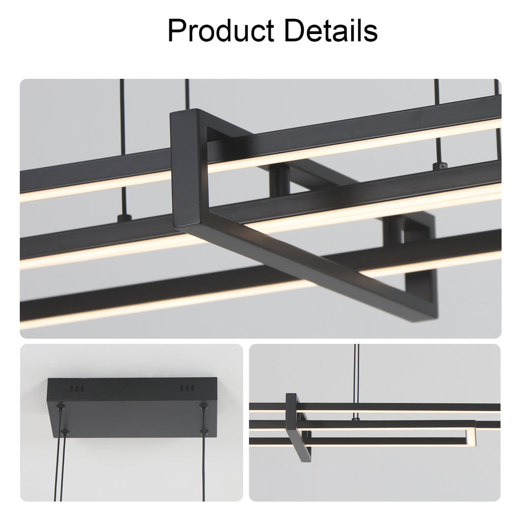 48" Black Rectangle Modern LED Dimmable Chandelier,3000K Warm Light